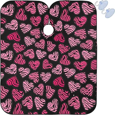 visesunny Pink Heart Zebra Striped Barber Cape Anti-Static Hair Cutting Cape with Snap Closure Professional Salon Polyester Cape Barber Water-Resistant Hairdressing Cape Adjustable Snap for Hairstylis
