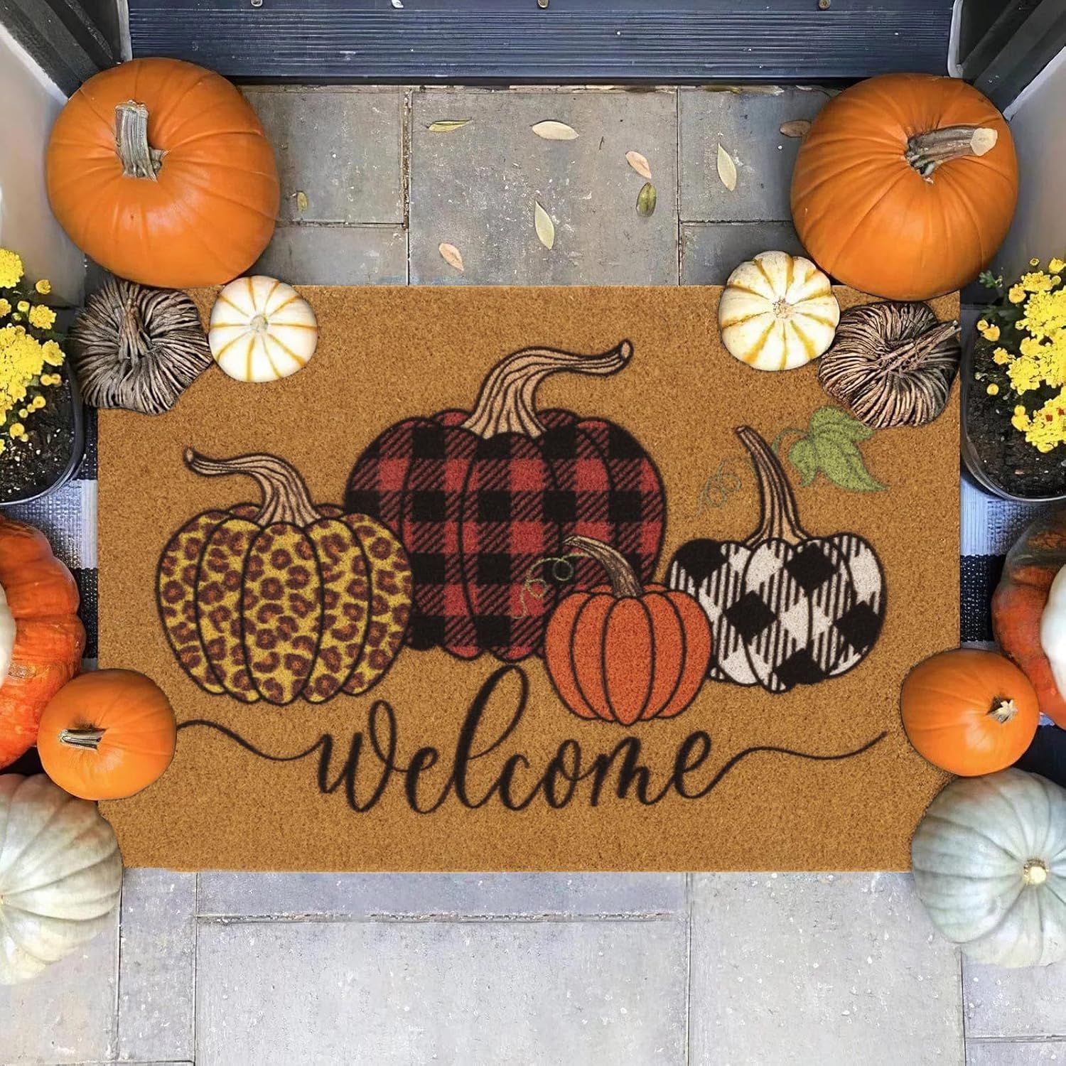 Hello Pumpkin Welcome Coir Door Mat - Halloween Pumpkin Outdoor Indoor Entrance Door Mat Non Slip Rubber Backing for Fall Holiday 17 * 30Inch Pumpkin Style B 30"L x 17"W
