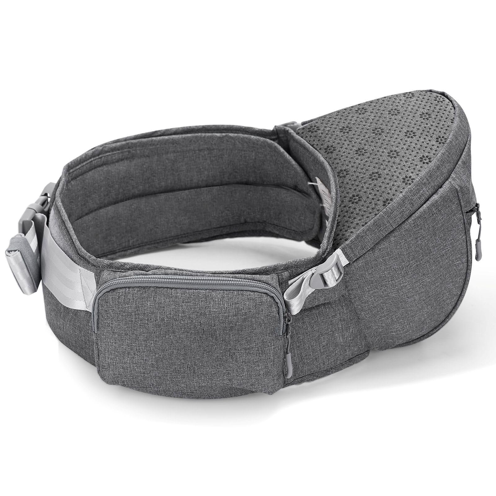 SUNVENO Baby Siège de Hanche Ergonomique, Porte-bébé Respirant avec Assise Physiologique, Porteur Souple en Tissus Certifiés Légers pour Nouveau-nés, Enfants, 6-38 lb, Gris