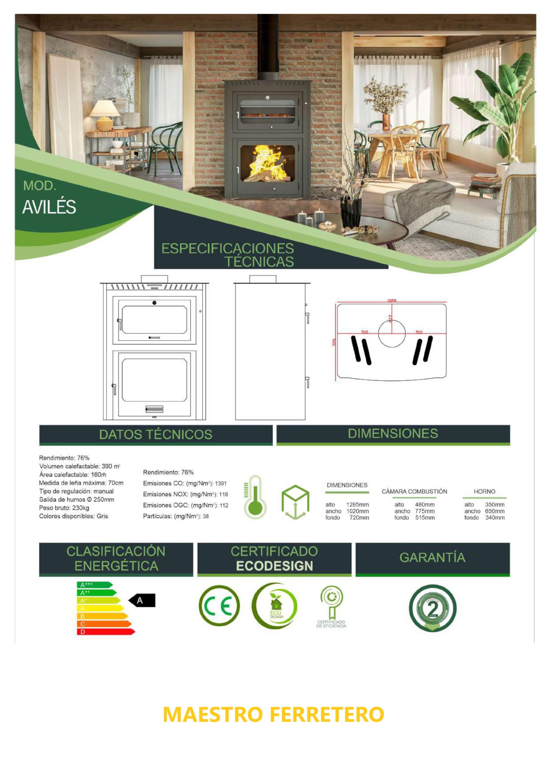 Poêle à Bois avec Four Aviles 17,50 KW