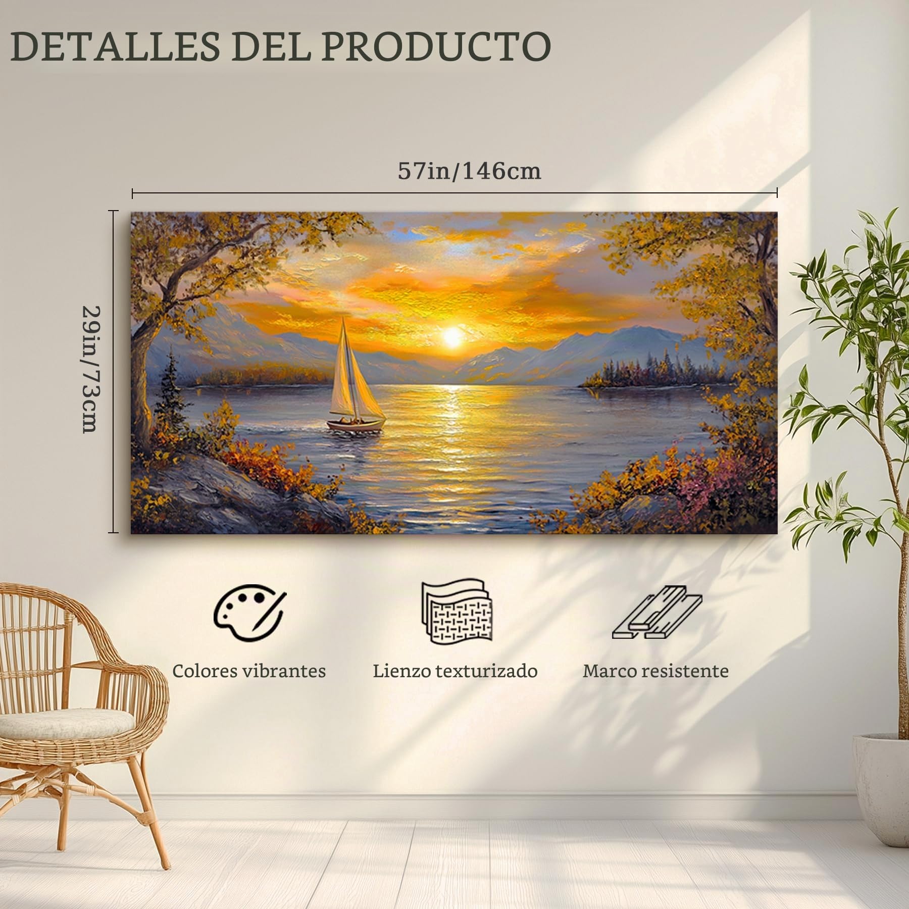 MHARTK66 Cuadros Decoracion Salon, 73x146 cm XXL Laminas Decorativas Pared Dormitorios, Lienzos Decorativos Pared Atardecer Navegando en el Lago, Modernos Wall Art Comedor Pasillo Baño Oficina
