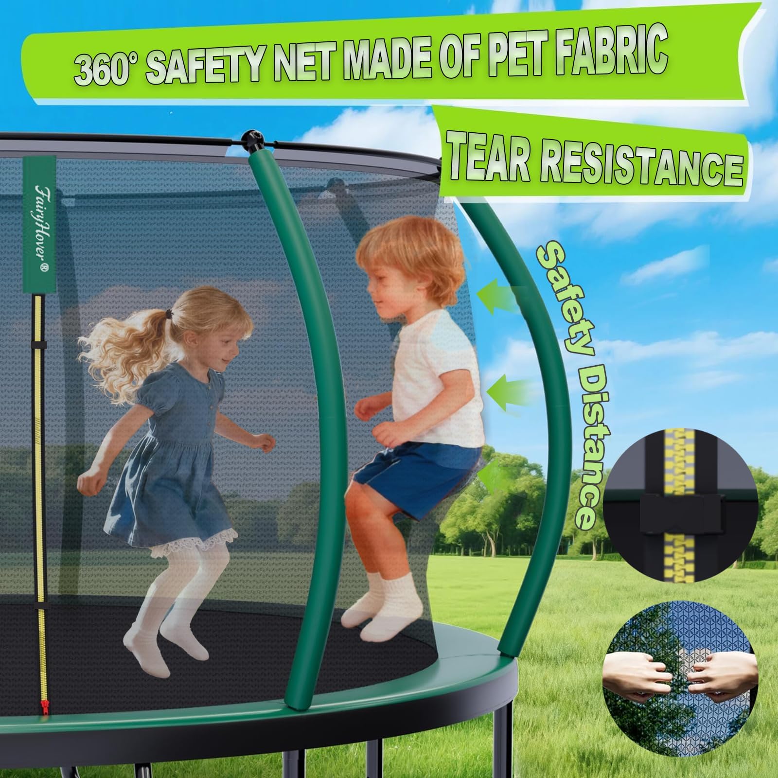 Trampolin Outdoor,Gartentrampolin mit Sicherheitsnetz,Rundes Kindertrampolin mit Leiter und Schuhbeutel,Kürbis-Design Riesentrampolin,Outdoor Trampolin für Kinder & Erwachsene