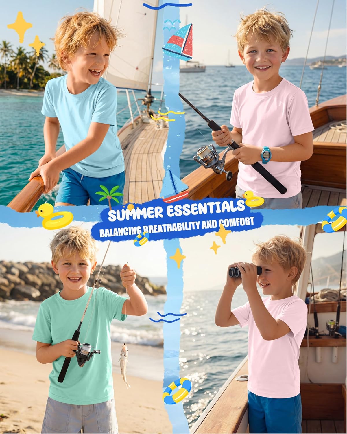 3 Pack Boys Short Sleeve Shirts Crew Neck Sun Protection Quick Drying Tops UPF 50+ Slim Rash Guard Swim Summer Tees