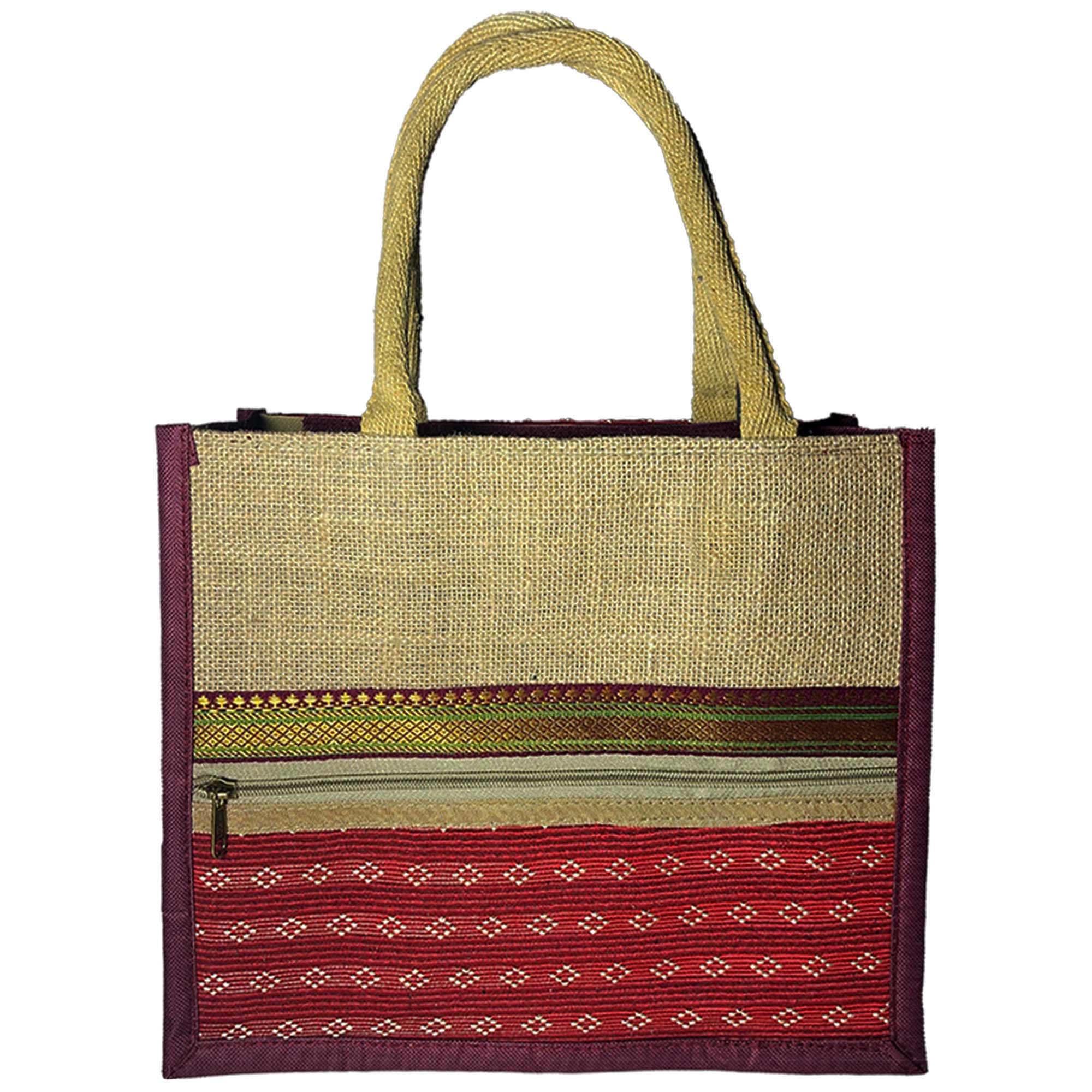 Fashmade Jute Carry Handbag For Men Women | Multi-Purpose Daily Use Tote Regular Eco-Friendly Shopping Office Travel Bag With Zip (16 x 18- Maroon) (B0CWLPKKN2) Amazon Price History, Amazon Price Tracker