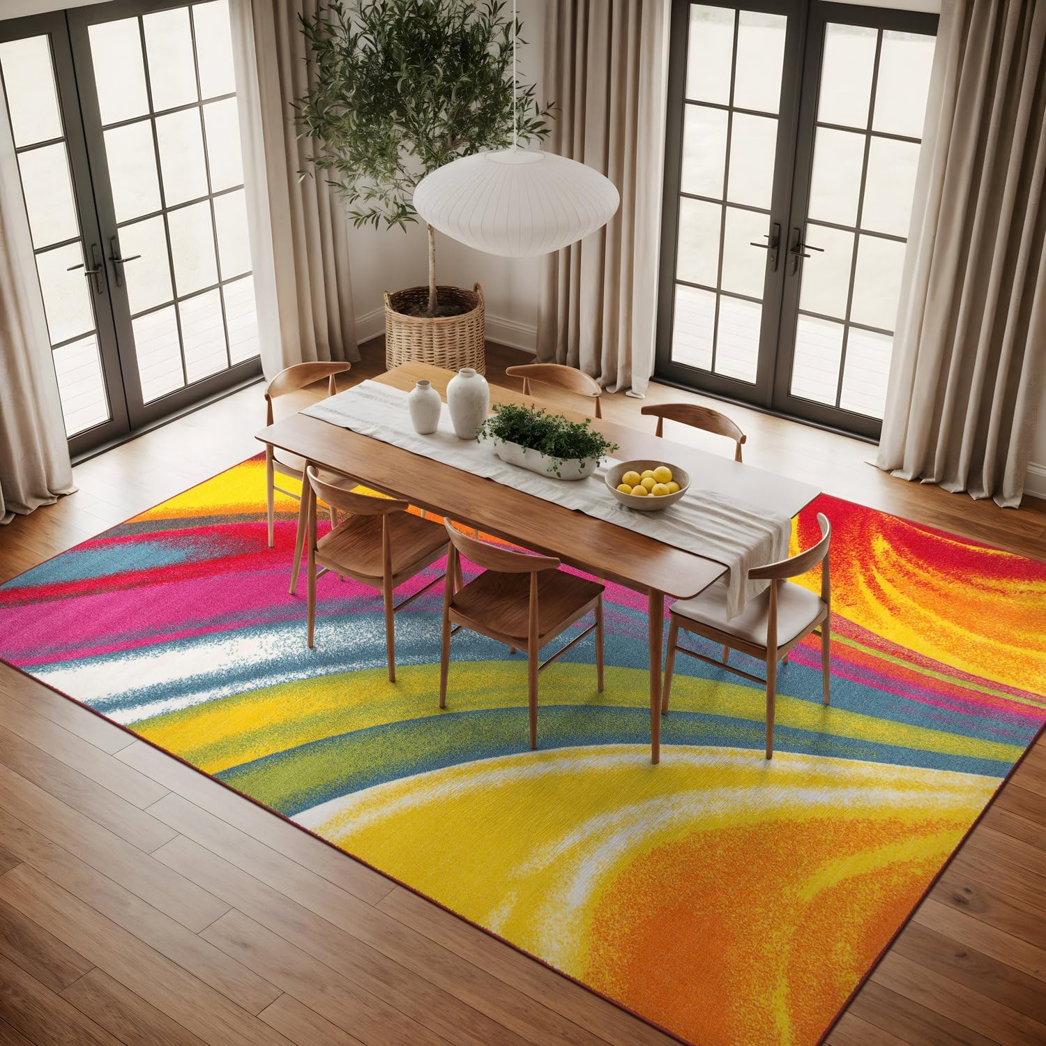 Modern Contemporary Waves Non-Slip (Non-Skid) Area Rug 8 x 10 (7' 10" x 10') Multi