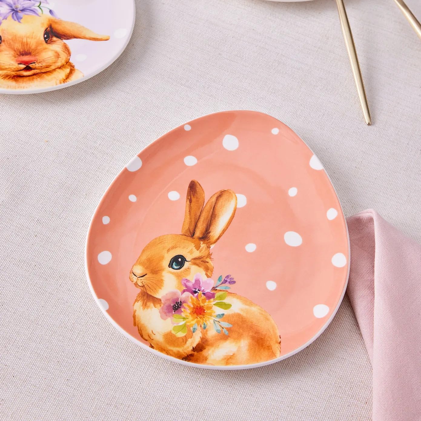 Karaca Talerze na torty wielkanocne, 4 sztuki, 20,5 x 17 cm, kość, nie nadają się do kuchenki mikrofalowej, zaleca się mycie ręczne