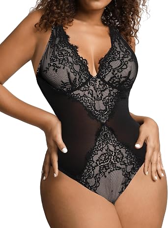 Popilush Shapewear Bodysuit V Neck Tummy Control Tank Tops Low Back Thong Bodysuit for Women