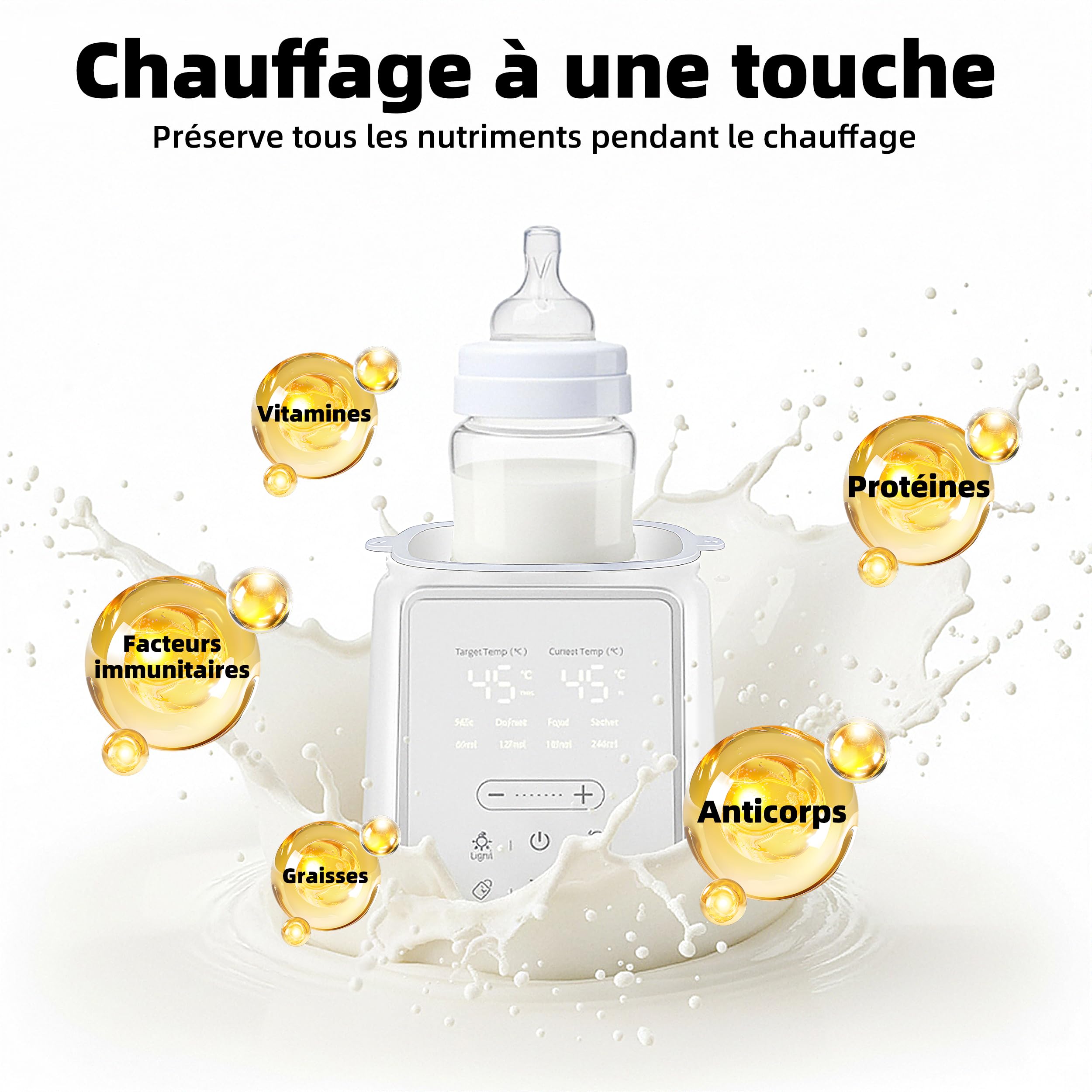 Chauffe-biberon intelligent 8-en-1 avec contrôle précis de la température, pour lait maternel ou préparation, combinant chauffage, stérilisation, maintien au Chaud et Protection Surchauffe