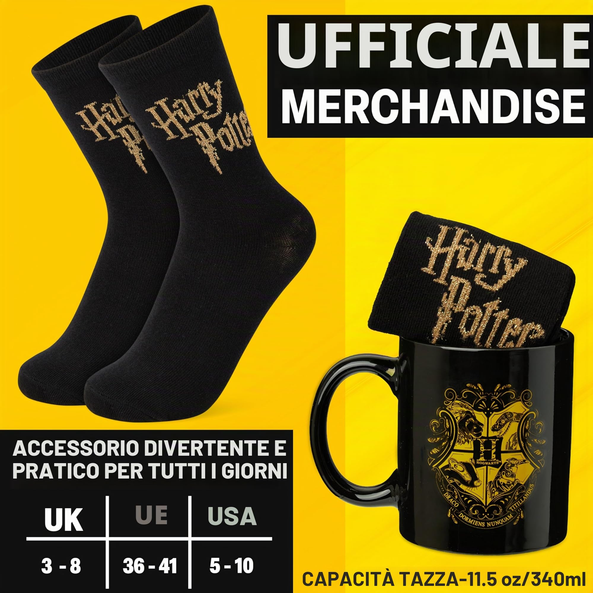 Harry Potter Tazza e Calze Set Regalo Donna 340ml Ceramica Nero