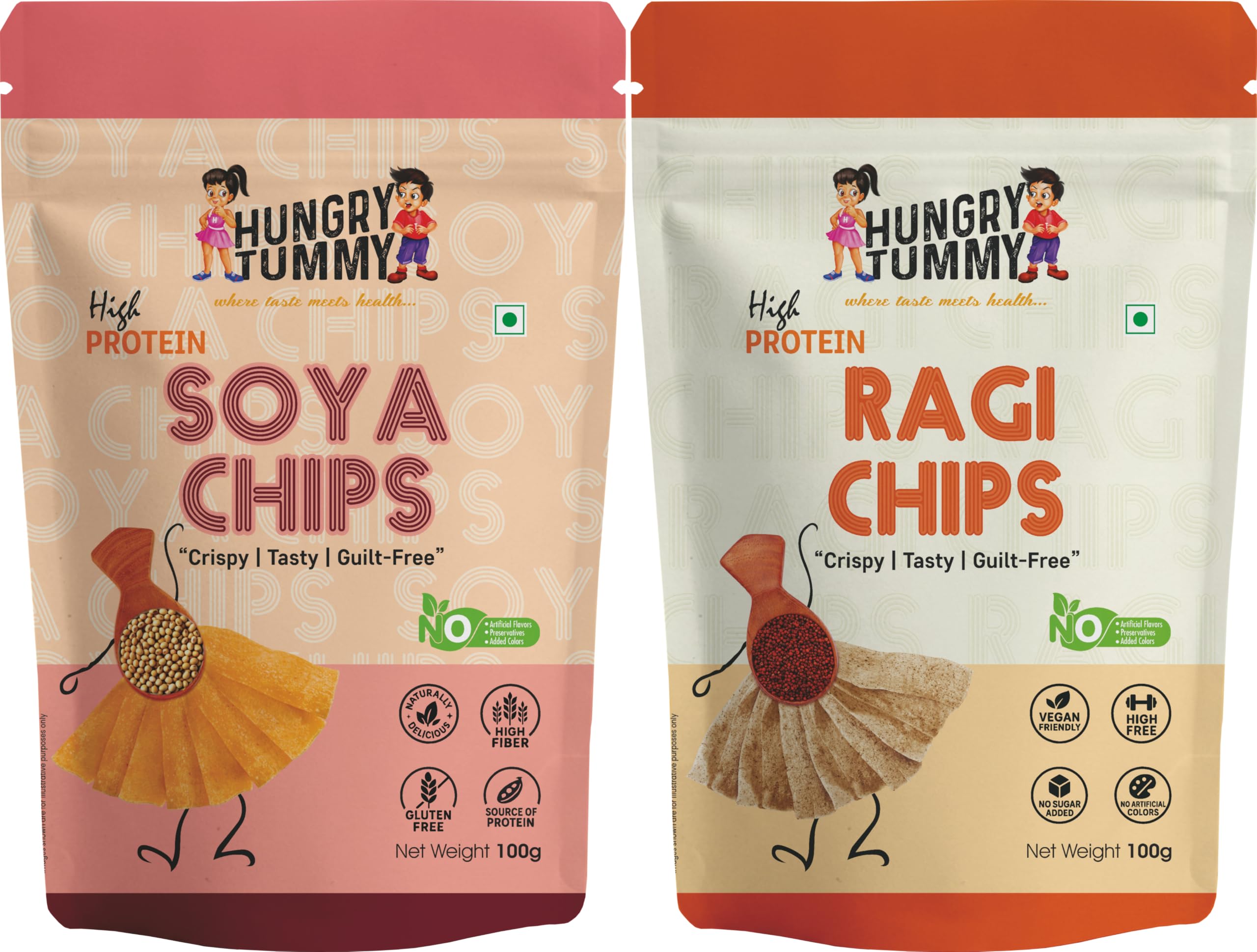 Hungry Tummy High Protein Chips Combo – Soya Chips & Ragi Chips | Healthy Snacking | Crispy & Guilt-Free | No Artificial Flavours or Preservatives | High Fiber | Vegan Snack | 100g Each | Pack of 2-image-11