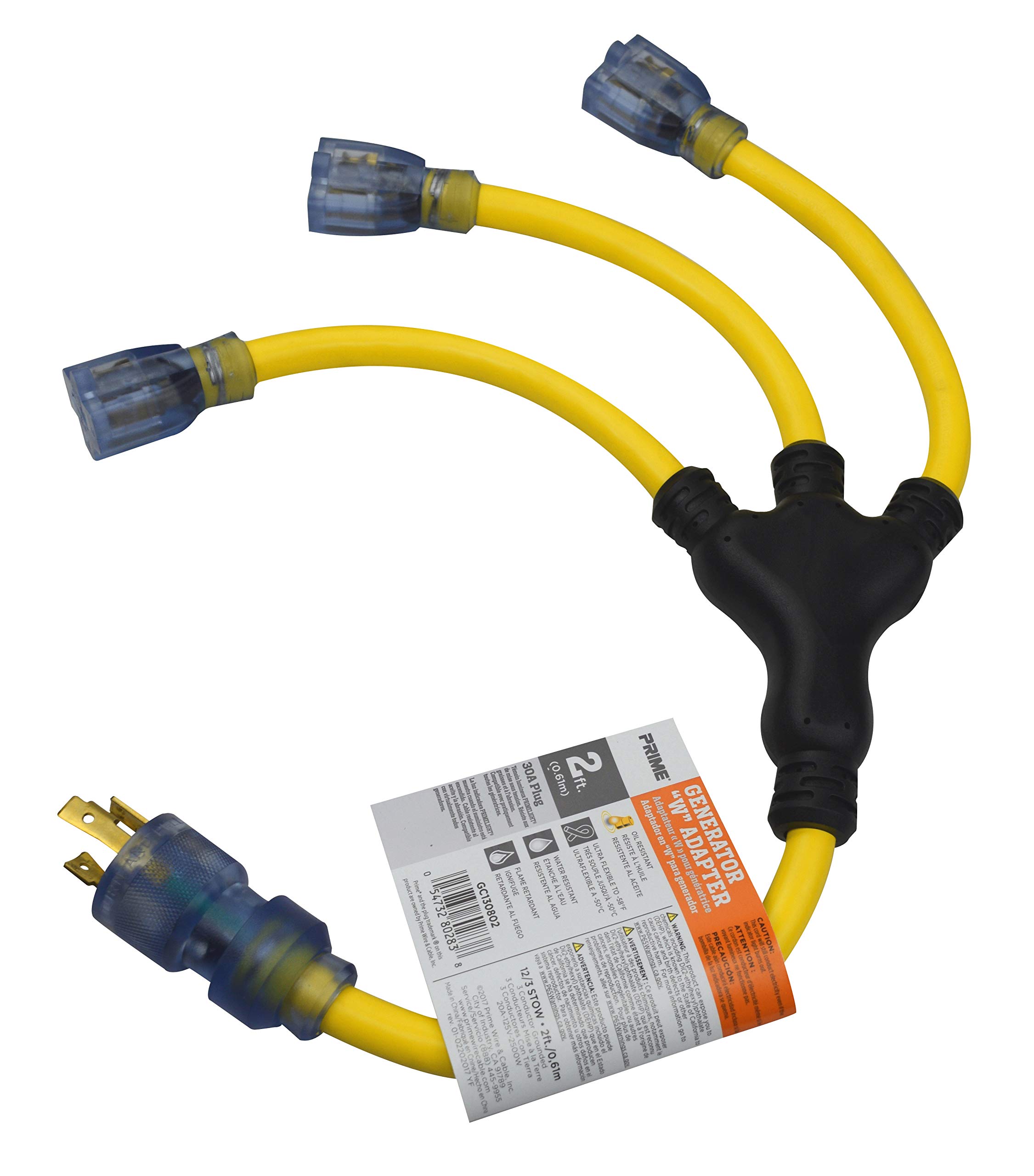 Prime GC130802, Yellow, Line Stow Adapter, 30 A, 3 12/3 AWG, 2 ft