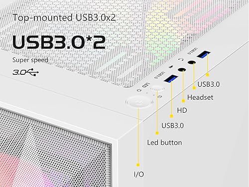 Miniatura 3 de SAMA 3509 ATX Mid Tower - Carcasa de computadora de malla de acero de vidrio templado frontal con puerta abierta, 4 ventiladores ARGB preinstalados