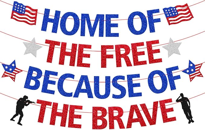 Amazon.com: Home of the Free Because of the Brave Banner Memorial Day ...