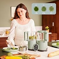 Vista 4 de Babymoov Duo Meal Glass Baby Food Maker, Celadon Green – 4-in-1 Steamer, Blender, Defroster, and Heater with Programmable Timer, Large Capacity