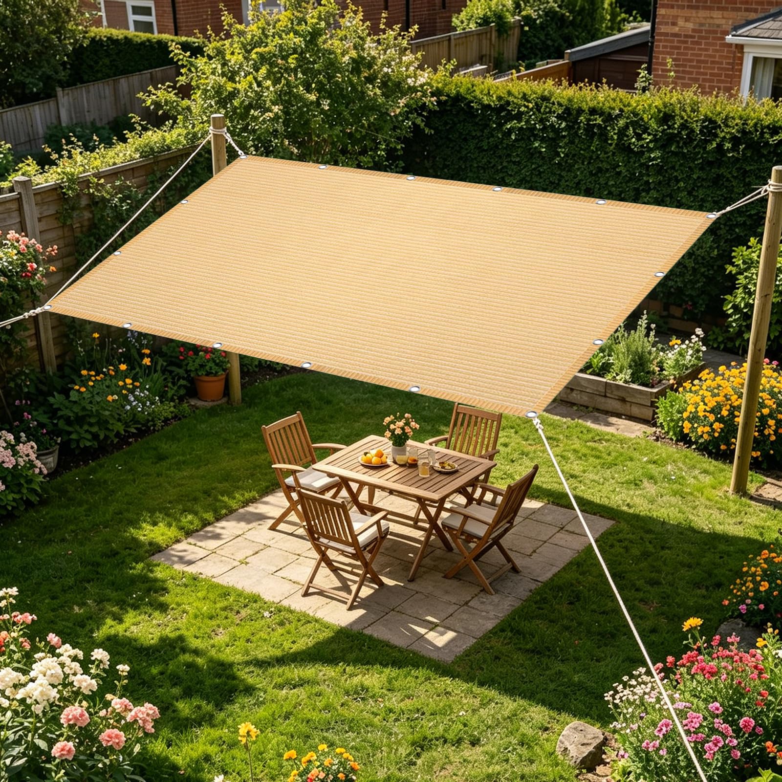 Vela Ombreggiante 1.5 x 3.5 m in Tessuto Hdpe, Permeabile All'Aria e All'Acqua, Telo Ombreggiante Occhiellato Tenda da Sole per Esterno per Giardino Pergola, Color Crema