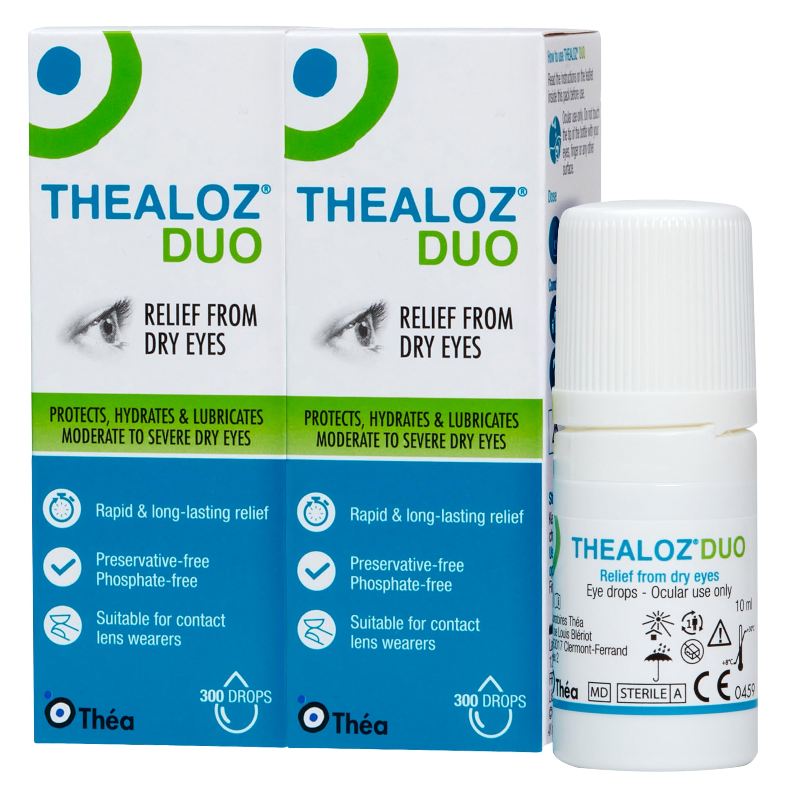 Thealoz Duo Eye Drops | Preservative-Free | Rapid Relief for Dry, Tired, Sore Eyes | Contact Lens Friendly | 2 Pack |10ml (600 Drops)