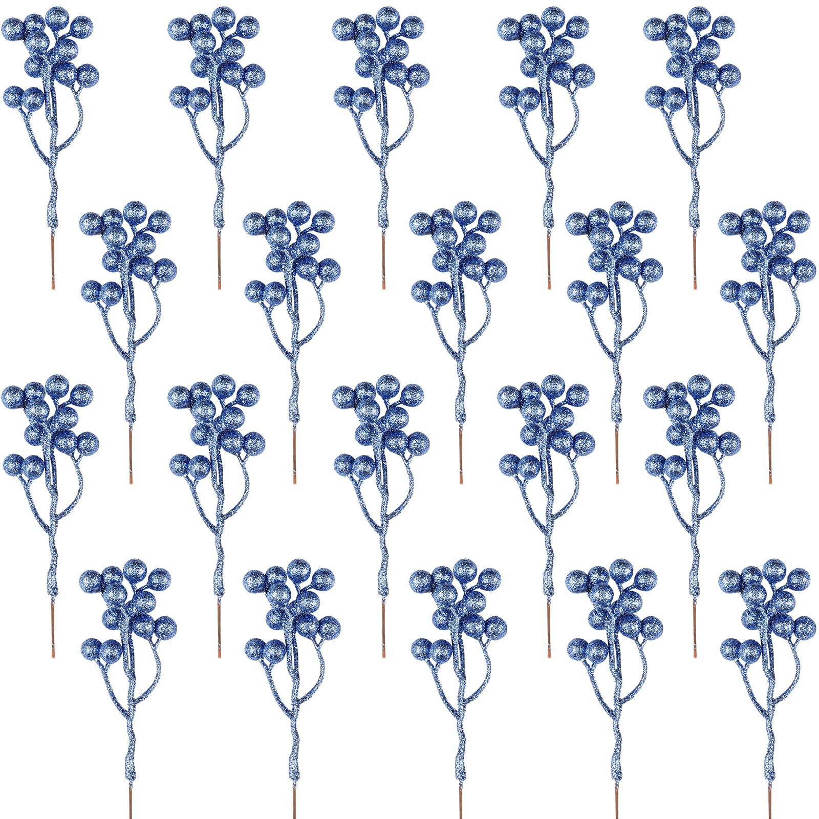 Fangoo 20 Pack 18 cm Red Berry Twig Stem Artificial Burgundy Berry Picks for Christmas Tree Decorations Wreath Making Supplies DIY Crafts Holiday Winter Home Decor(Blue)