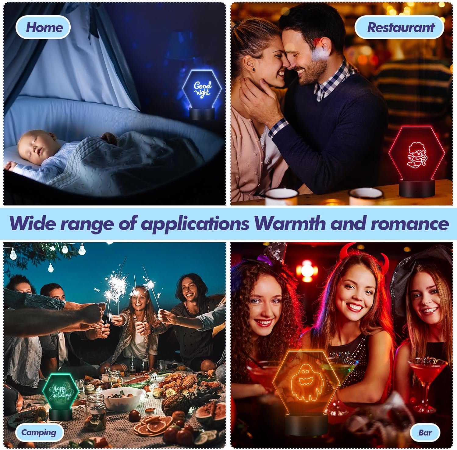 Hortsun 18 Sets 3D Night LED Light Lamp Base with 18 Pieces Blank Acrylic Sheet, 16 Colors LED Light Display Base with Remote Control and USB Party Decorative Light Lamp Base for Home Shop (Hexagon)