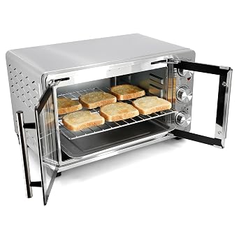 MegaChef 26.4 Quart French Door Multi-Function Stainless Steel Electric Toaster Oven with Temperature & Timer Control and Broil, Bake & Toast Functions