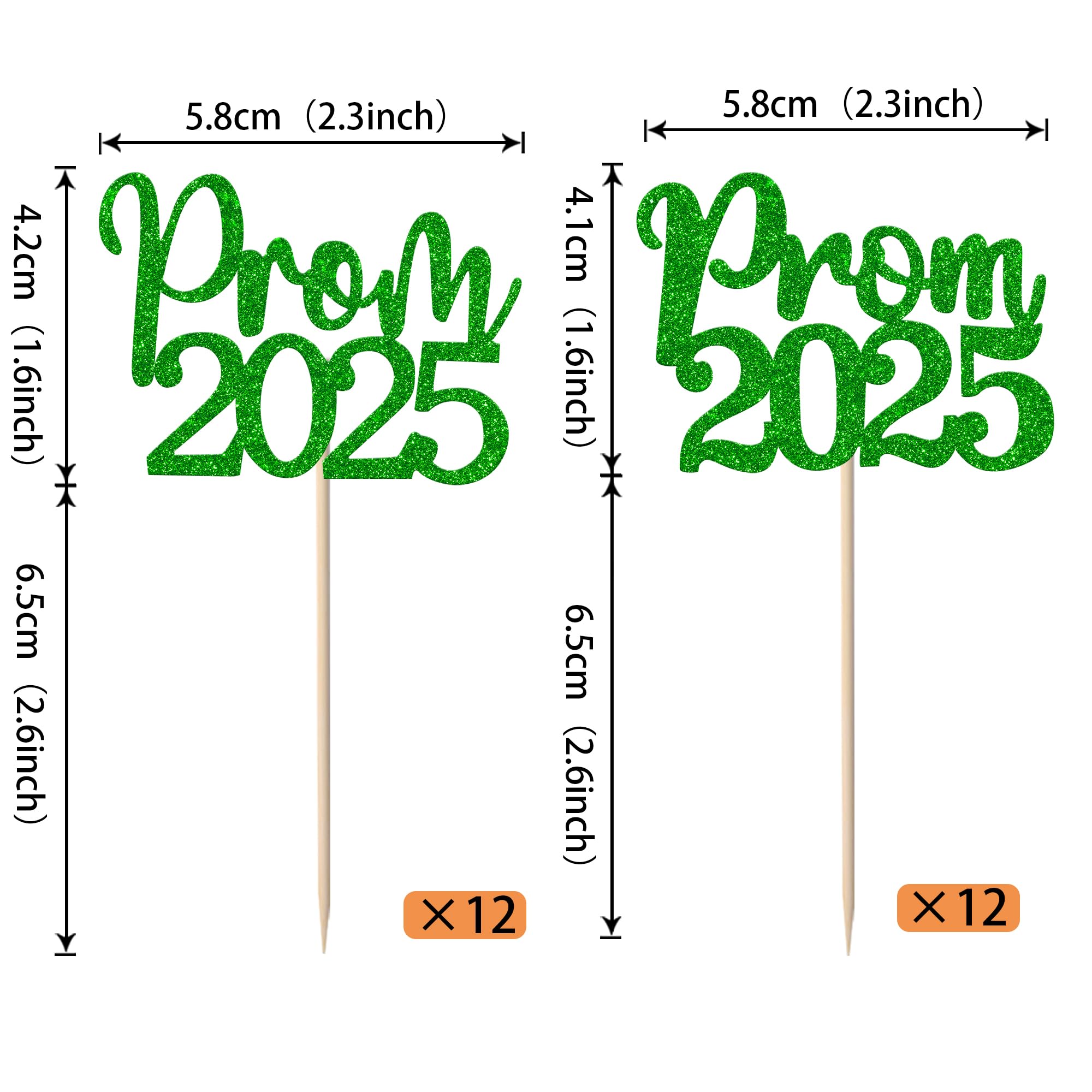 SYKYCTCY 24 Pack Prom 2026 Graduation Cupcake Toppers Glitter 2026 Prom College Cupcake Picks for Congrats 2026 Graduation Class of 2026 Theme School Party Cake Decoration Supplies Green - Image 2