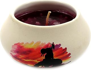 Off white ornamental ceramic candle with an Indian on a horse silhouette design (red candle) CNDL14