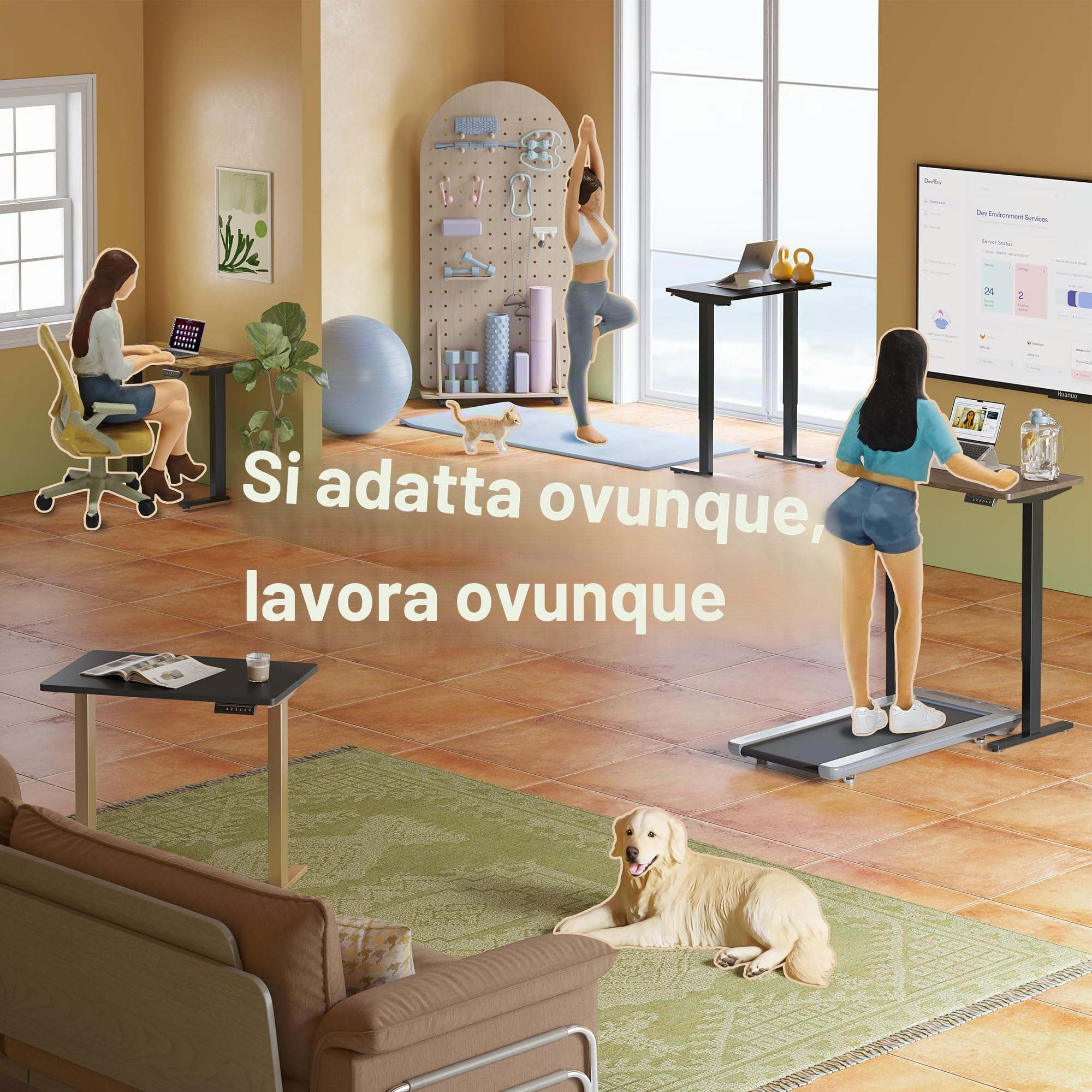 HUANUO Scrivania Regolabile in Altezza 80 x 48 cm, 4 impostazioni di altezza, scrivania elettrica per casa, ufficio e computer, standing desk, Noce Nero