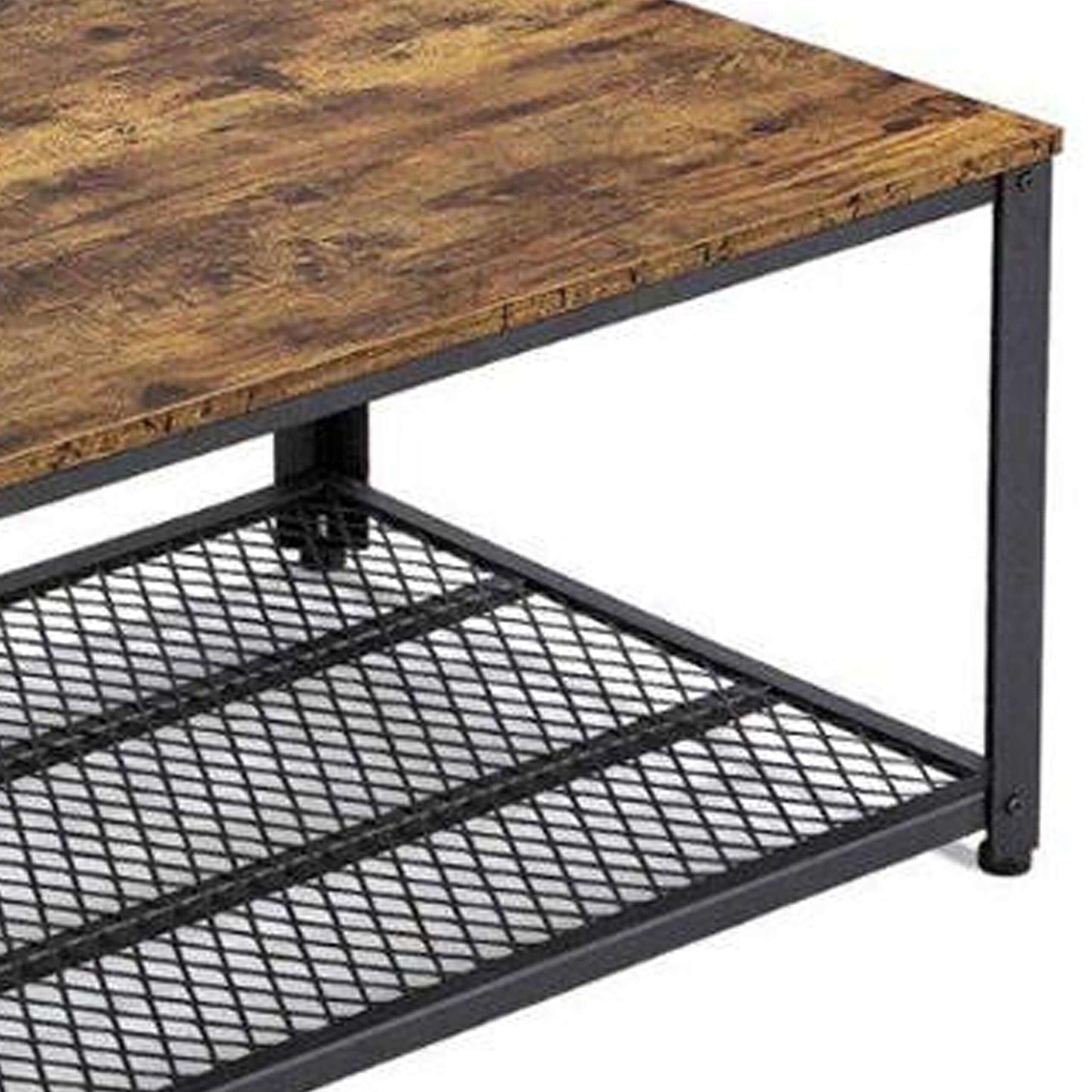 Relaxdays Mesa de Centro Industrial en Madera con Rejilla, 45x106x60 cm, marrón/Negro