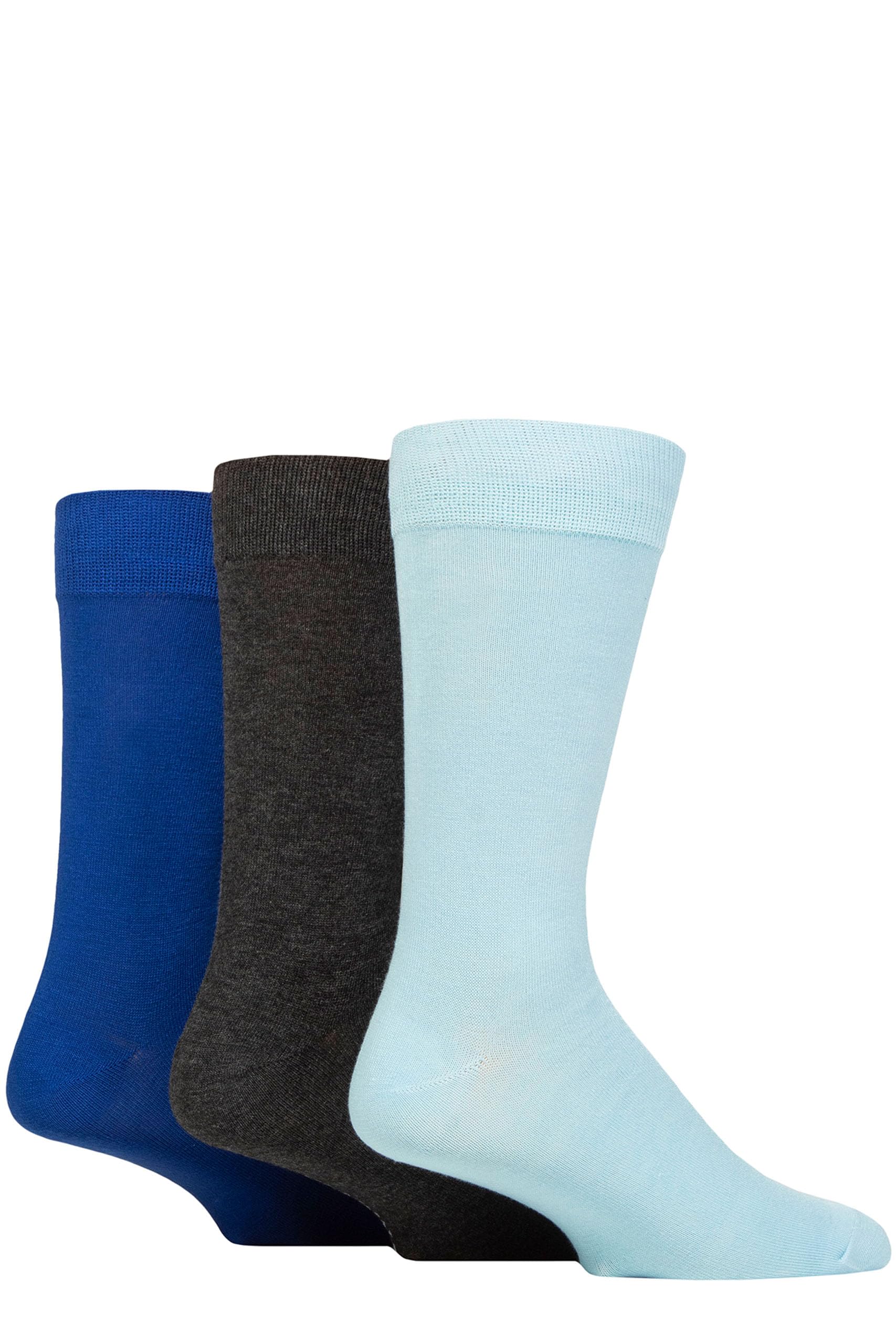 Glenmuir Mens Classic Bamboo Socks - Soft, Breathable & Cooling, Colourful Plain Socks 3 Pair Multipack for Everyday Wear Light Blue/Charcoal/Blue 7-11