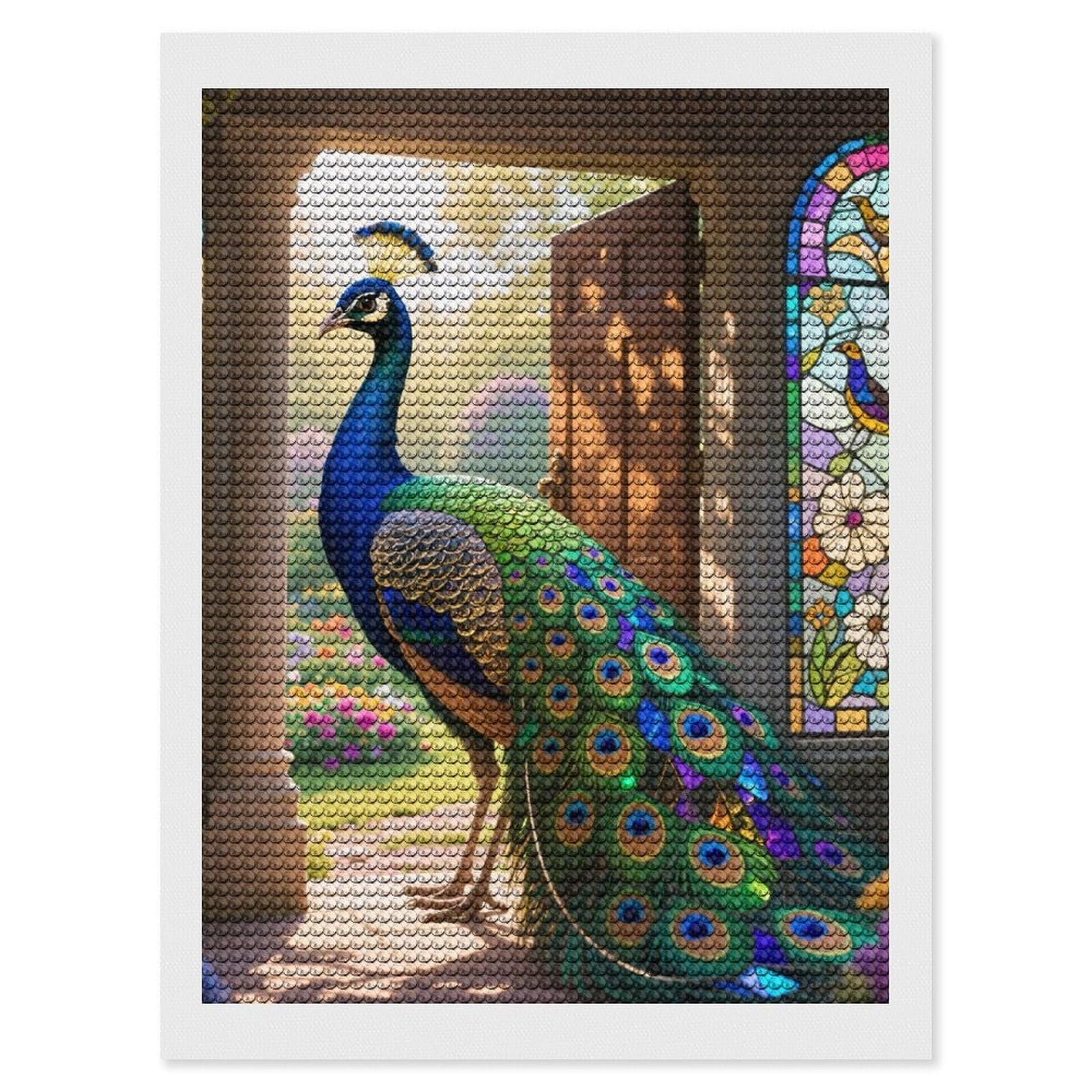 DWVTSLH Stained Glass Peacock Diamond Painting Kits for Adults, Personalized Diamond Photo Art Full Drill, DIY 5D Diamond Art Painting Kits for Beginners, Home Wall Decor 12"x16"