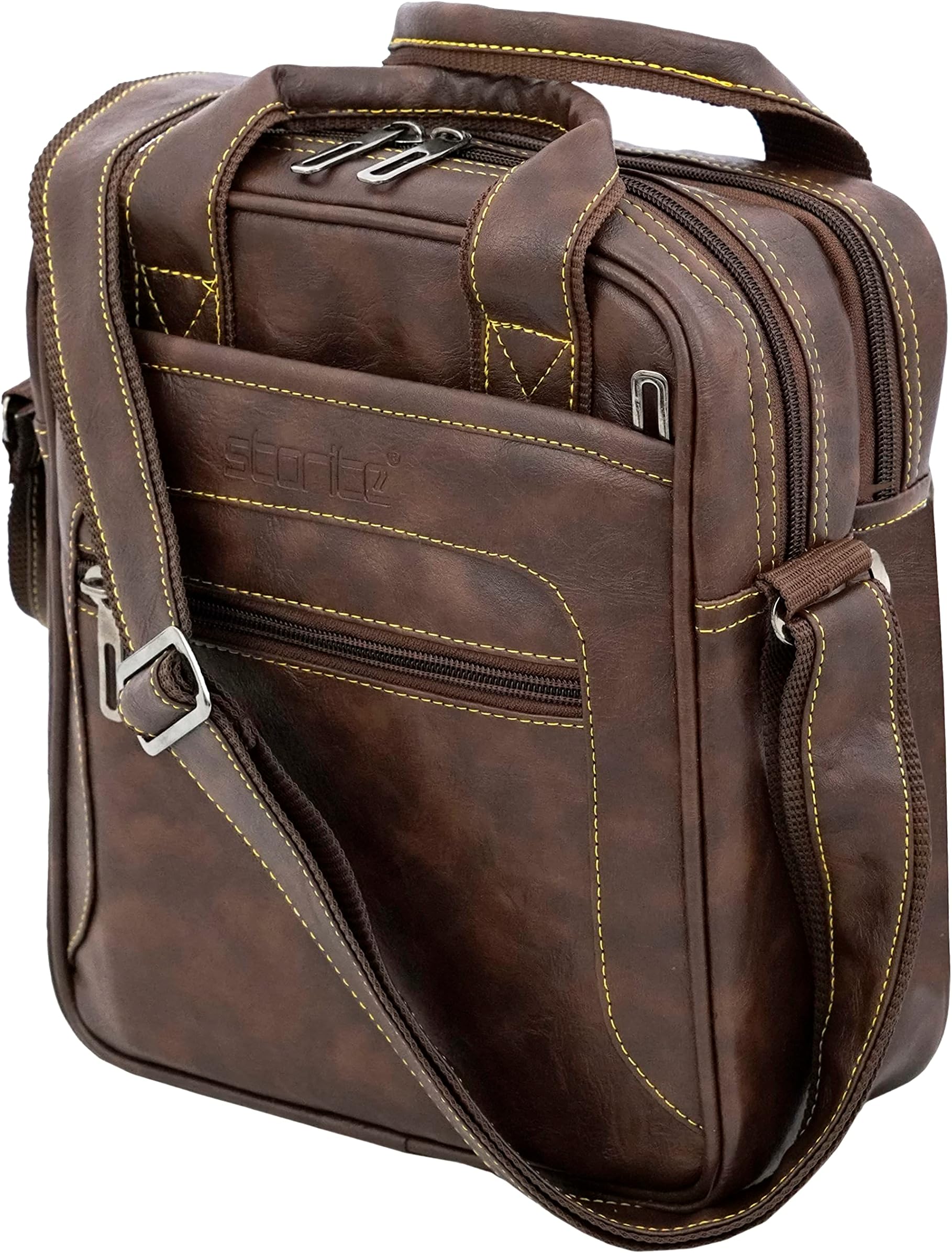 Large Stylish PU Leather Sling Cross Body Travel office Messenger One Side Shoulder Bag With Adjustable Strap for Men & Women (Chocolate Brown - 22 x 10 x 26.05 cm)