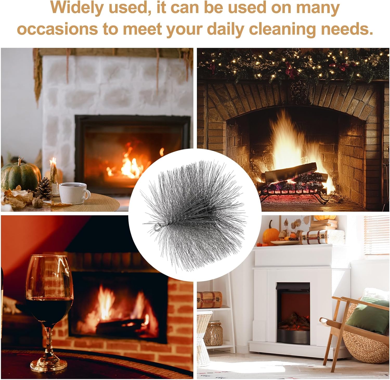 PATIKIL 7" Wire Chimney Cleaning Brush, 2 Pcs Steel Round Chimney Sweep Brush with 1/4 NPT Fitting for Cleaning Fireplace Burning Stove Tent Dryer Pipes, Silver