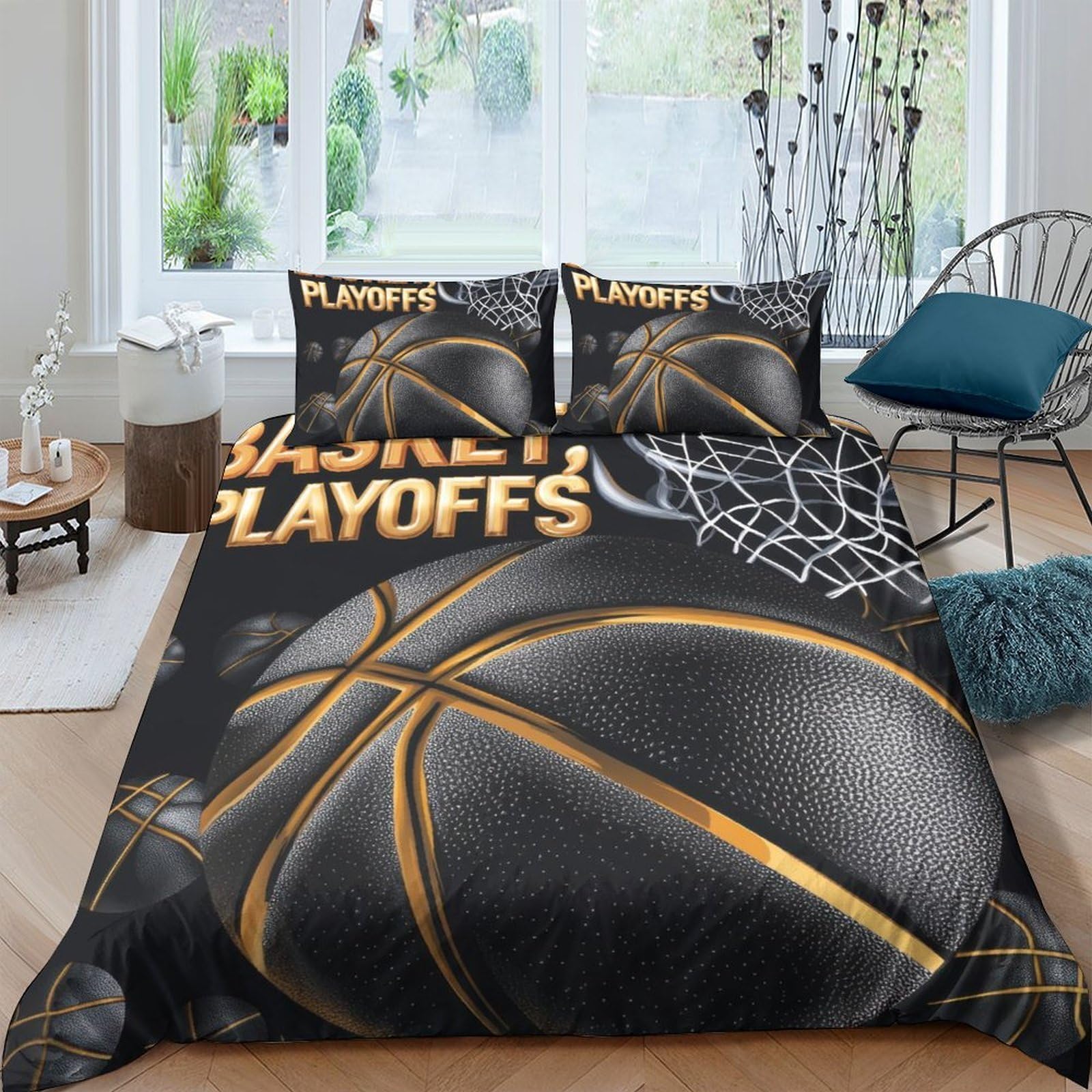 UNRXJZLVM Basketball Print Duvet Set Microfiber Teen Bedding