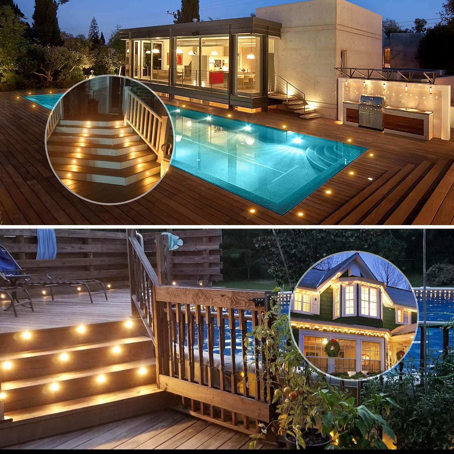 Warmweiße LED-Terrassenlichter, wasserdicht, IP67, 0,6 W, Ø31 mm, Beleuchtung für Terrasse/Terrasse/Weg/Wand/Garten/Dekoration, 6 Stück