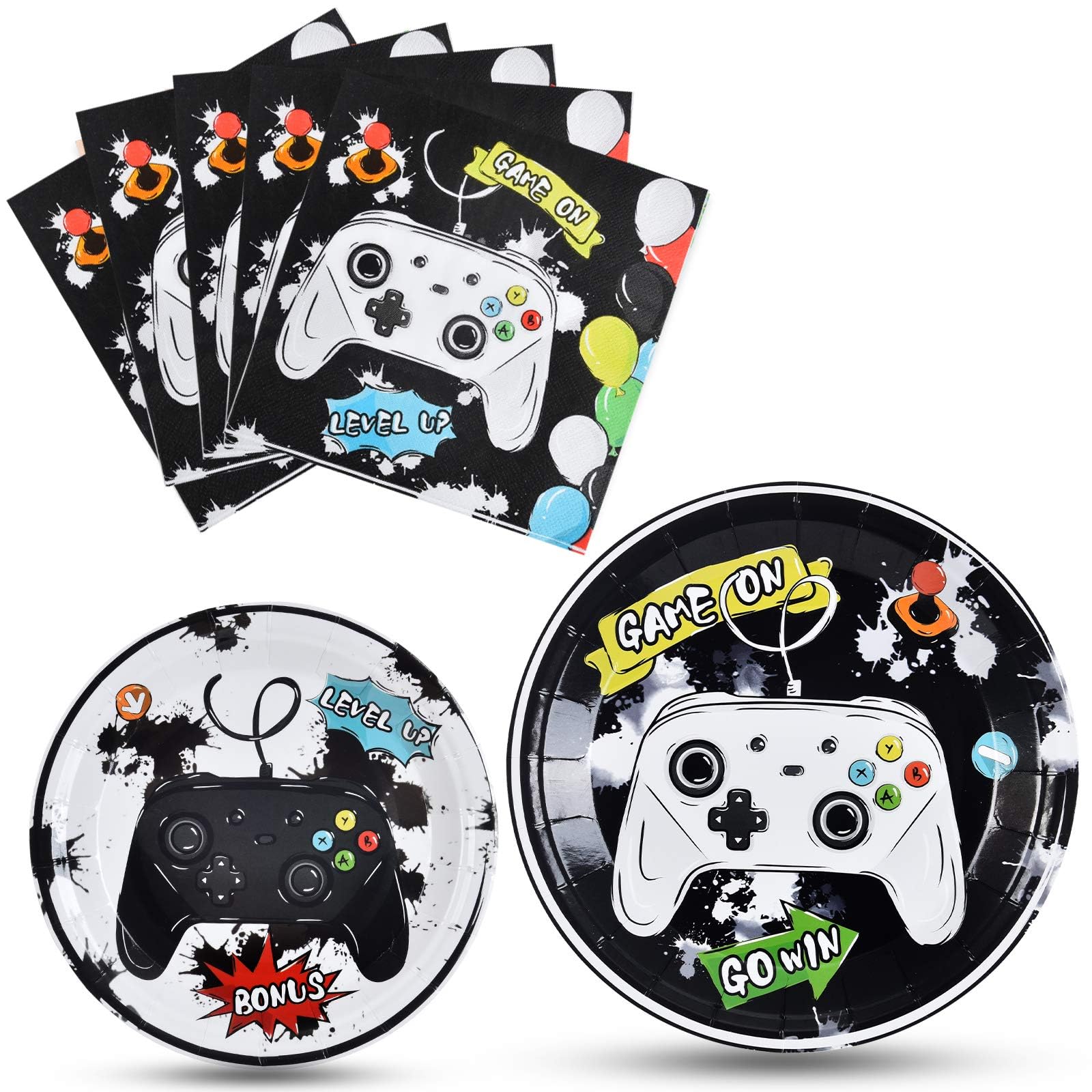 WERNNSAI Game Birthday Decorations - 48 PCS Birthday Plates and Napkins Gamer Party Decorations Video Game Paper Plates Napkins for Boys Game Lovers Party Favors Supplies