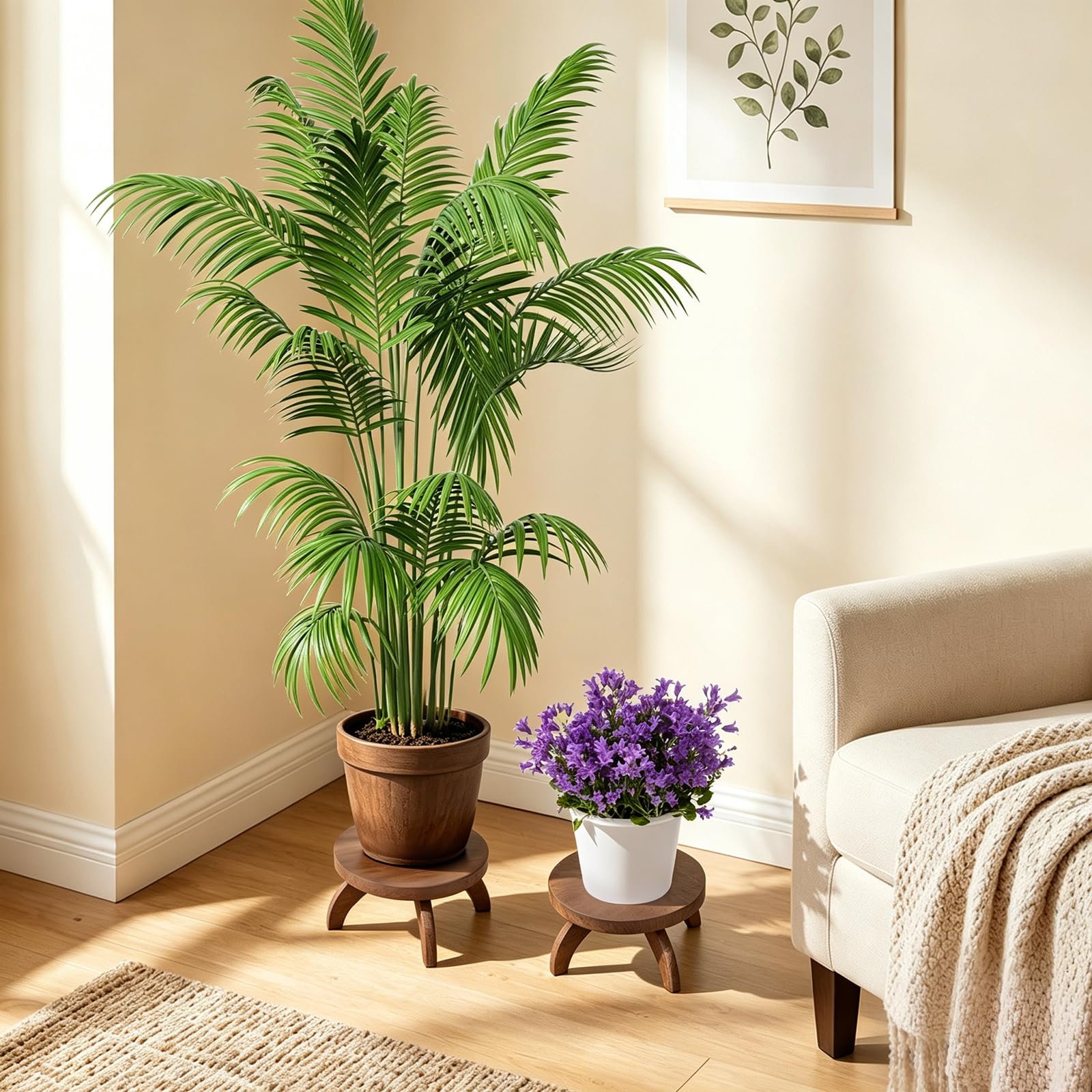 Lot de 4 supports courts en bois pour plantes
