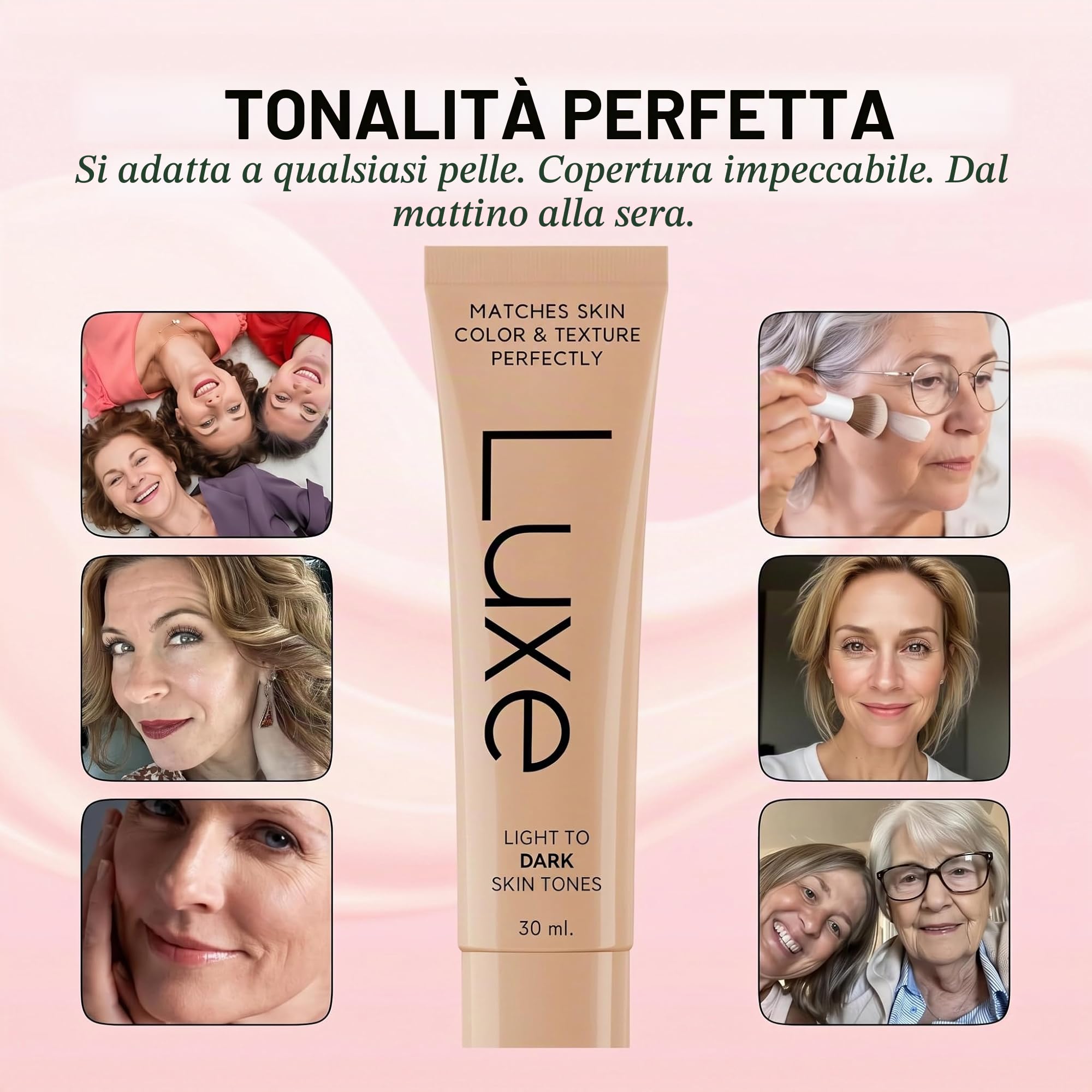 Luxe Research, fondotinta da donna che cambia colore, si adatta istantaneamente al tono della pelle, copertura da leggera a media, durata 12 ore, finitura rugiada naturale (media)