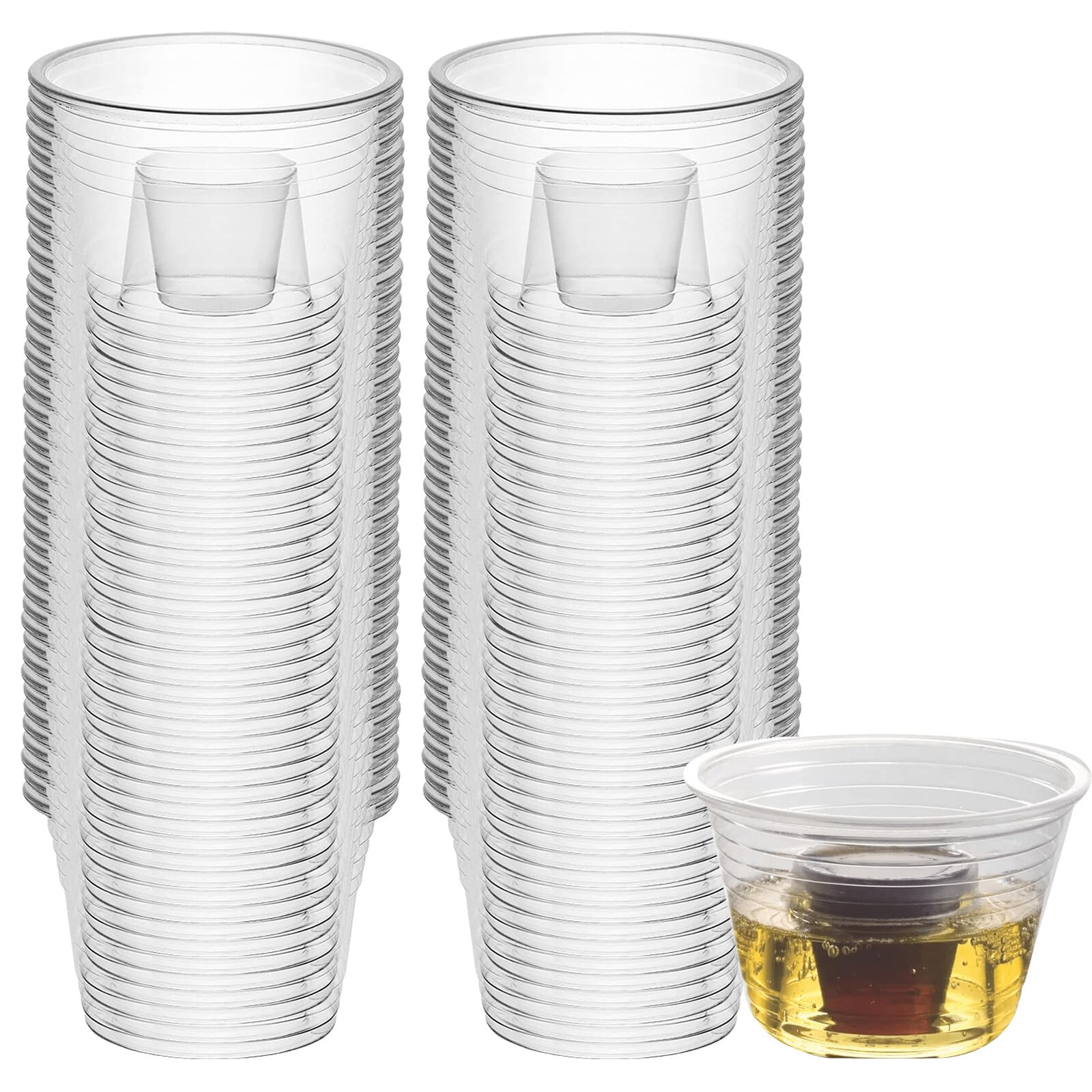 100 Bicchierini Da Liquore Jäger Bomb In Plastica Trasparente, 100 Ml, Con Inserto Per Bicchierino – Usa E Getta Per Feste