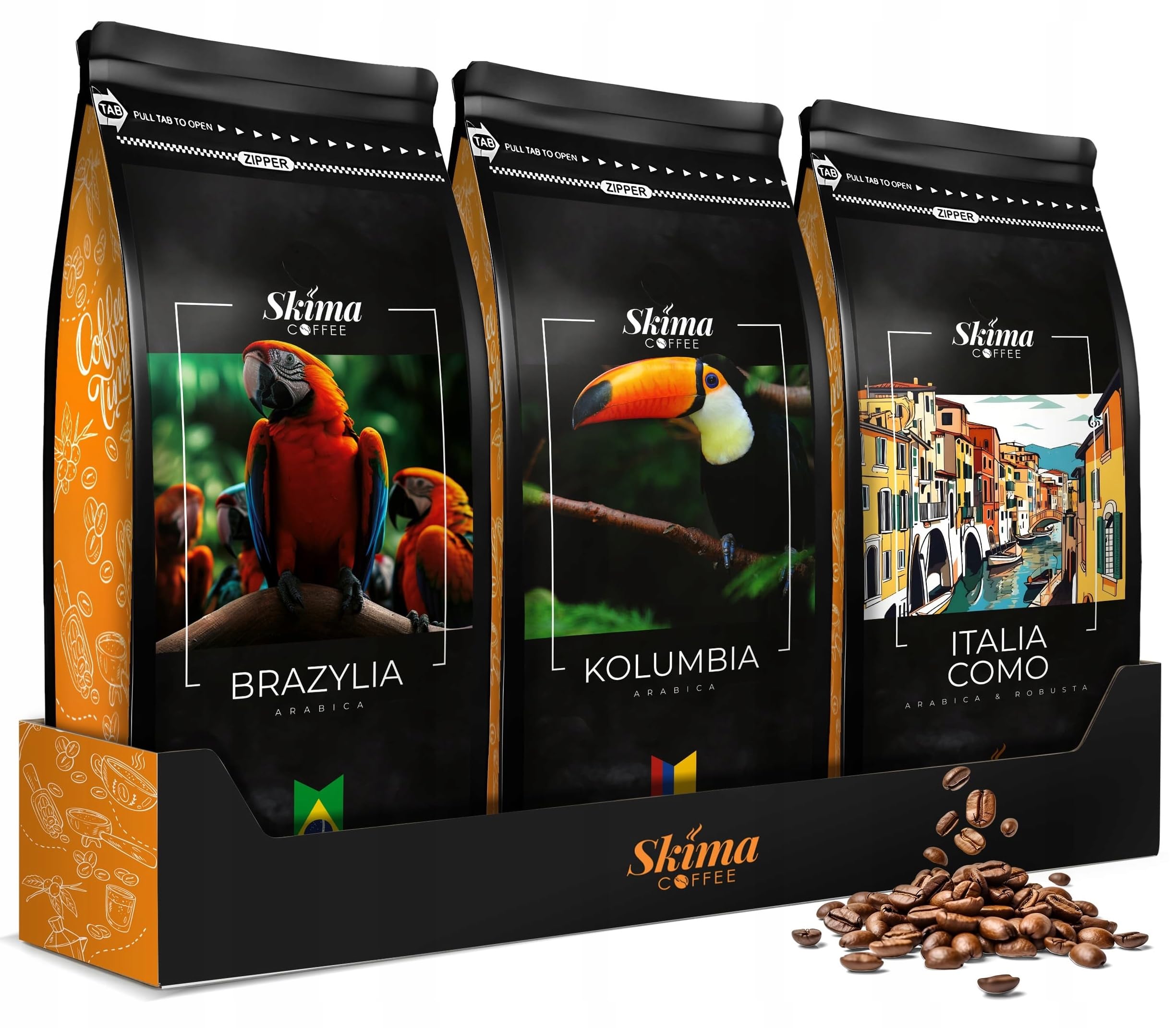 Kawa ziarnista 1kg x3 BRAZYLIA/KOLUMBIA/ITALIA COMO Świeża