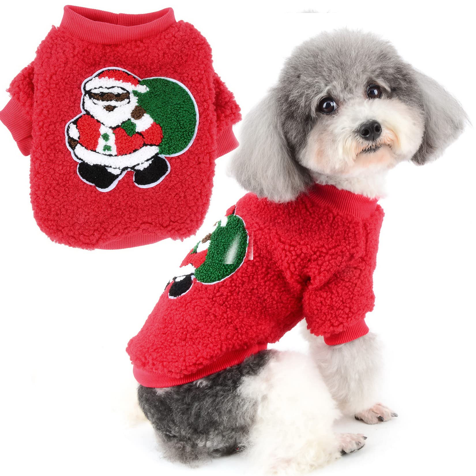Zunea Small Dog Sweater Winter Coat Christmas Clothes Warm Fleece Puppy Xmas Jumper Santa Claus Pullover Jacket Clothing Outfits Cold Weather Apparel for Pet Dogs Chihuahua Red L