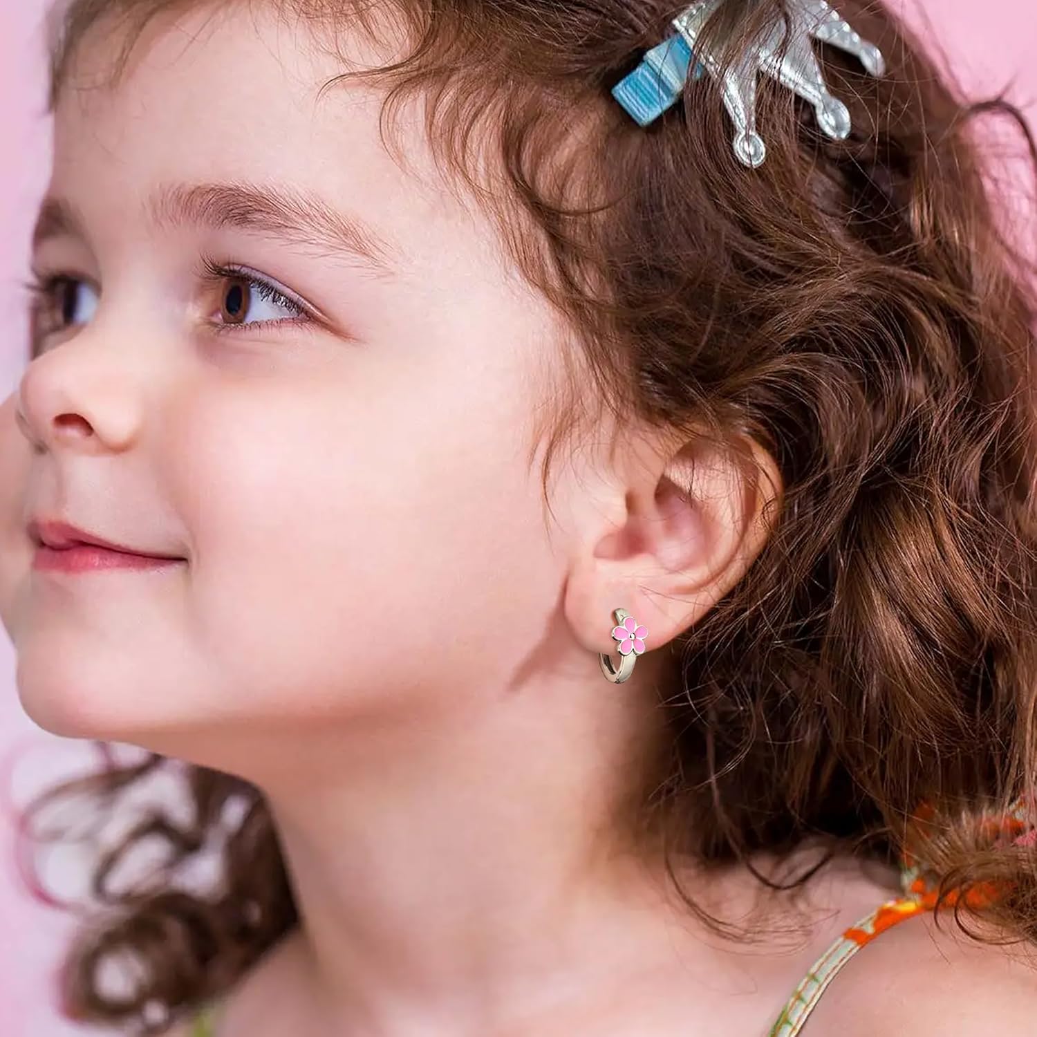 MILACOLATO Solid 925 Sterling Silver Flower Hoop Earrings Toddler 18K Gold Plated Small Huggie Hoop Earrings Hypoallergenic Daisy Hoop Earring for Women Valentines Mother's Day Birthday Jewelry Gifts - Image 2