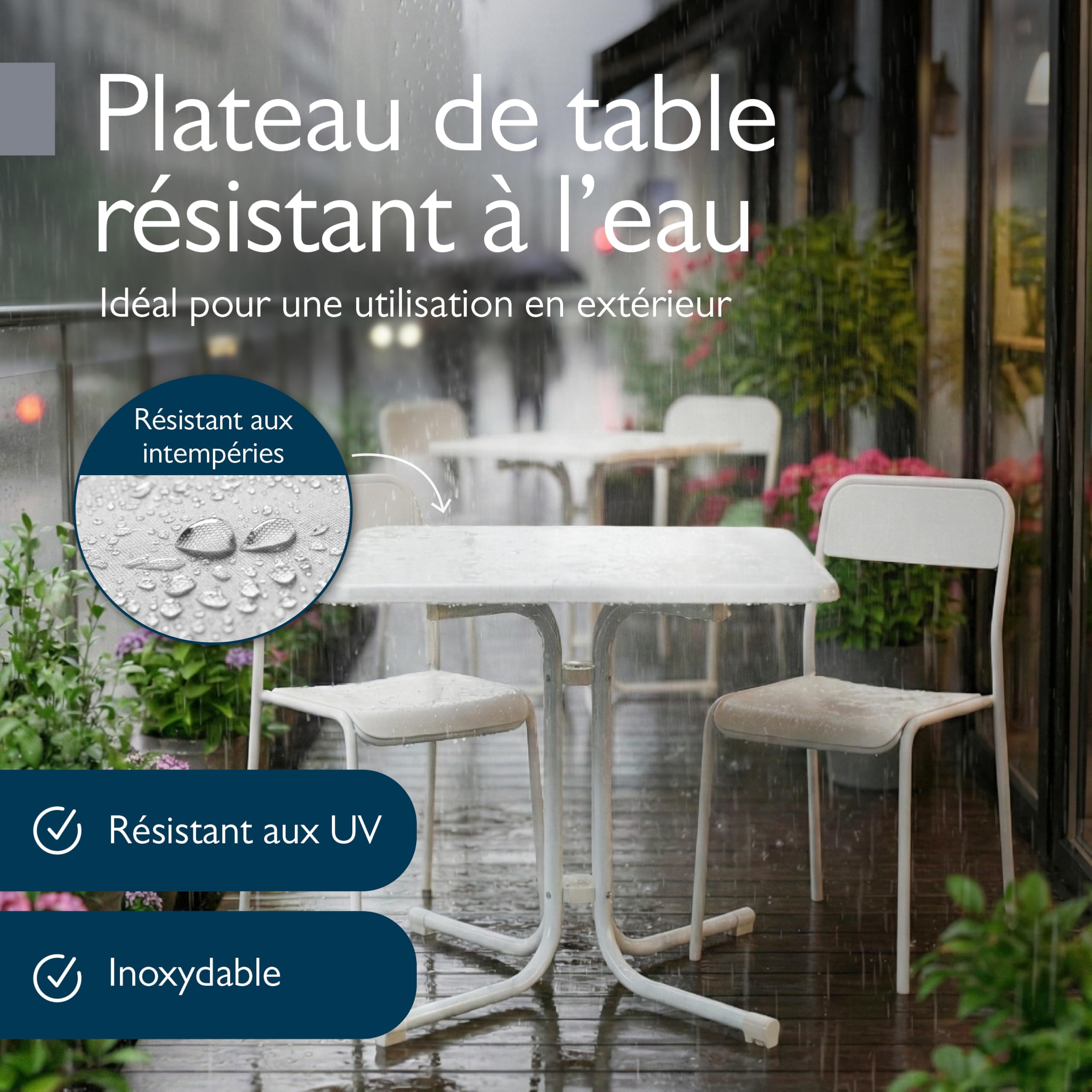 Beautissu Table Bistrot Carrée Exterieur 80x80 cm Pliante Acier Antirouille Blanc