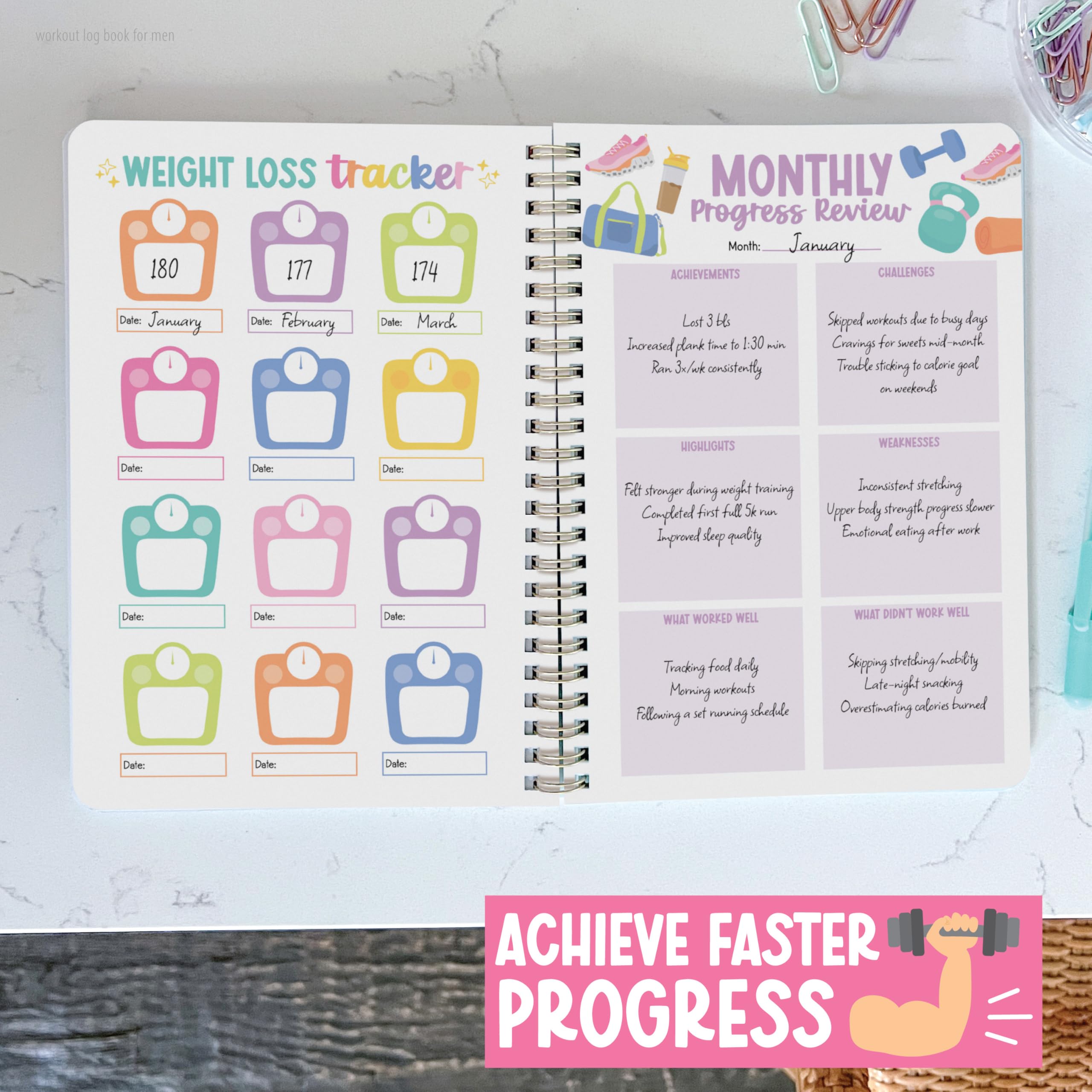 Hadley Designs Fitness Journal for Women - Workout Journal for Women, Fitness Planner for Woman, Workout Log Book, Undated Gym Journals & Exercise Journals, Health Notebook, Mothers Day Gift Ideas