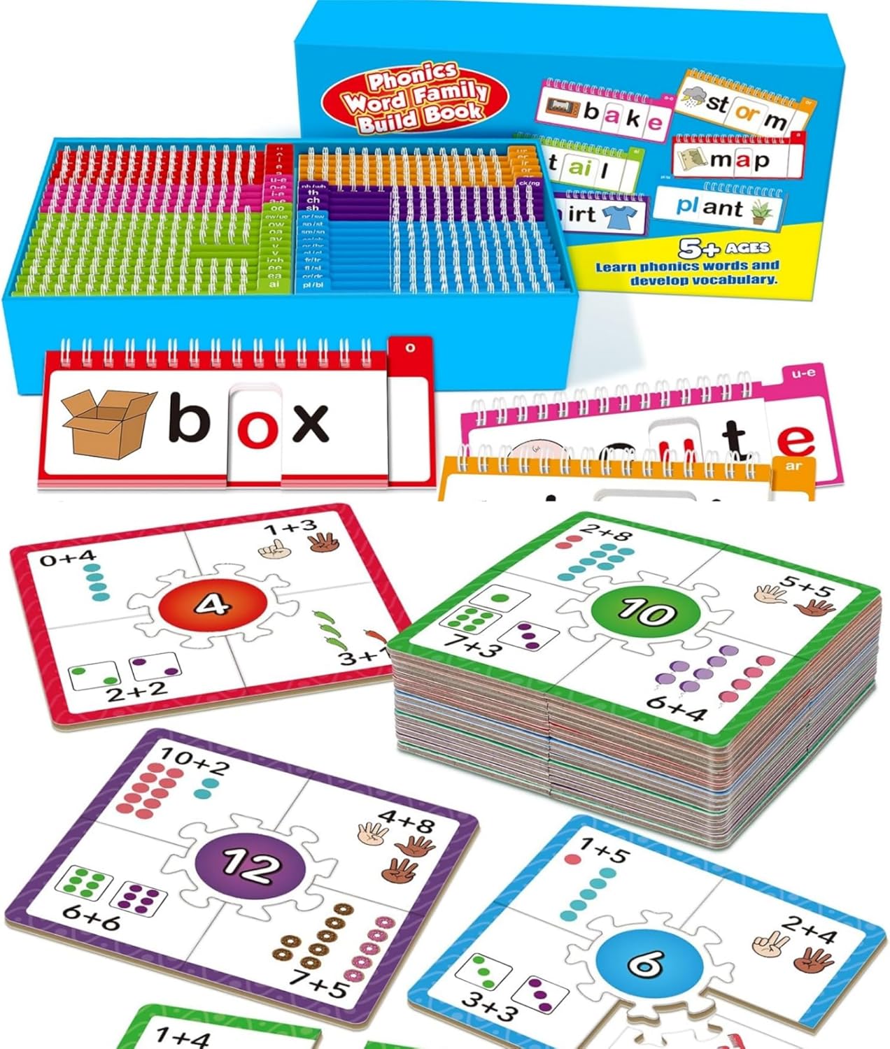 40 Read and Rhyme Flip Books and Math Games,Sight Word Reading Book and Addition and Subtraction Educational Cards for Preschool Learning Activity