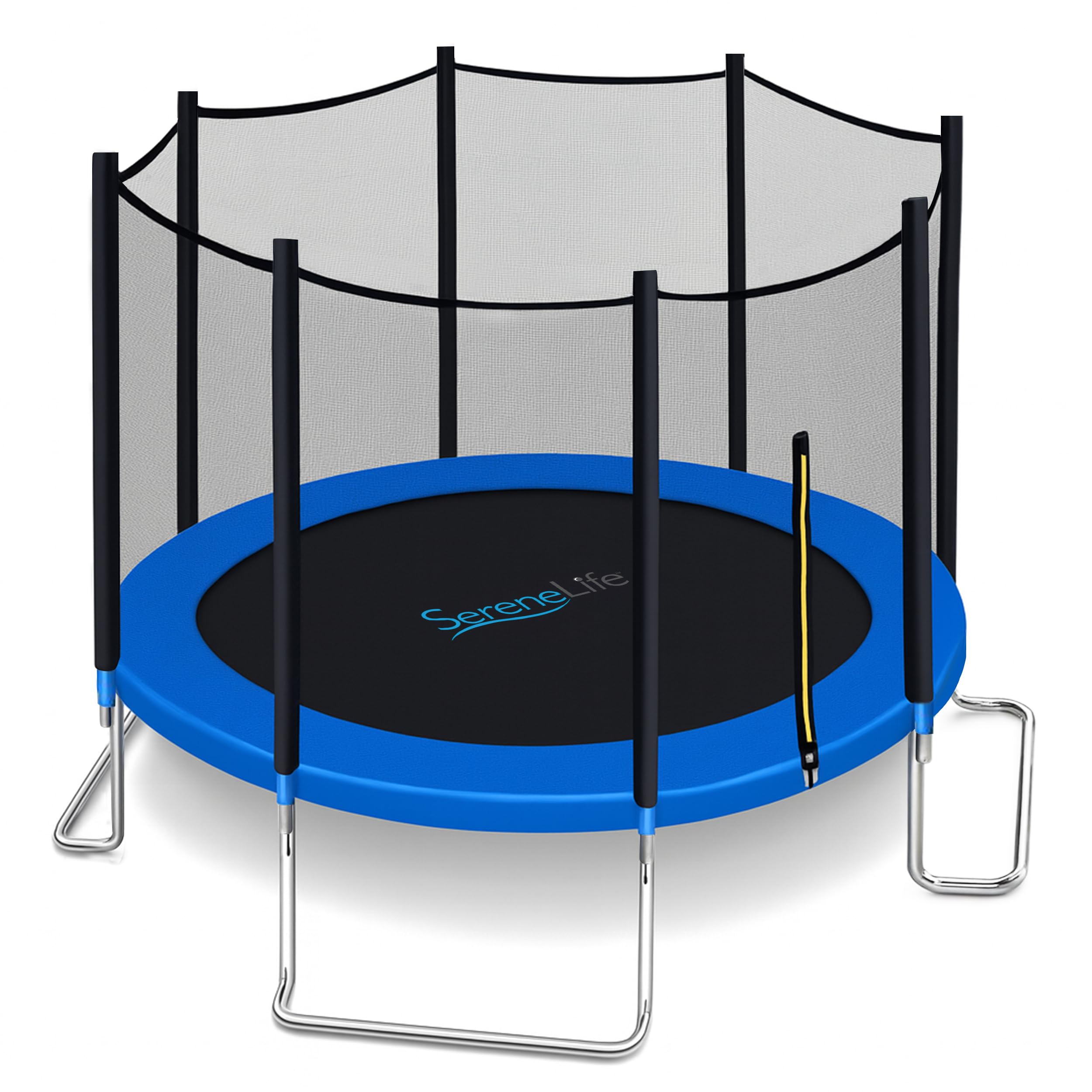 SereneLife 8/10/12 FT Trampoline Outdoor - Heavy-Duty Backyard Trampoline for Kids and Adults with Wide Jumping Surface, Stable L-Shaped Legs, Safety Net, ASTM Approved, Supports 264 lbs.