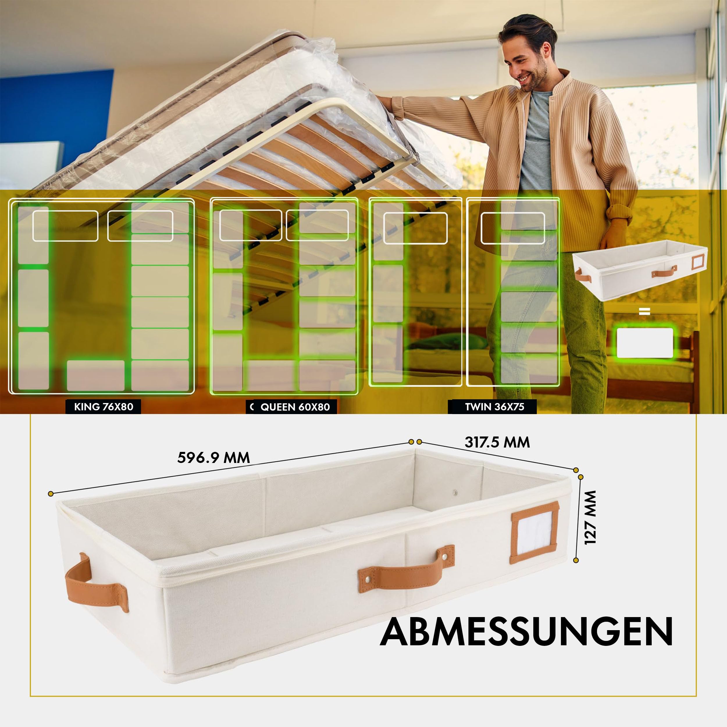 HOMELUX THEORY Unterbett-Aufbewahrungsbehälter, Schlafzimmer unter dem Bett, Schublade, Organizer mit Behältern und Deckeln, mittlere Unterbett-Kleidung, ideal für Decke, Stoff und Schuhe, Elfenbein,