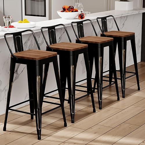 Miniatura 15 de Alunaune Juego de 4 taburetes de bar de metal de 26 pulgadas, taburetes de bar industriales de altura de mostrador, taburete de encimera de cocina,