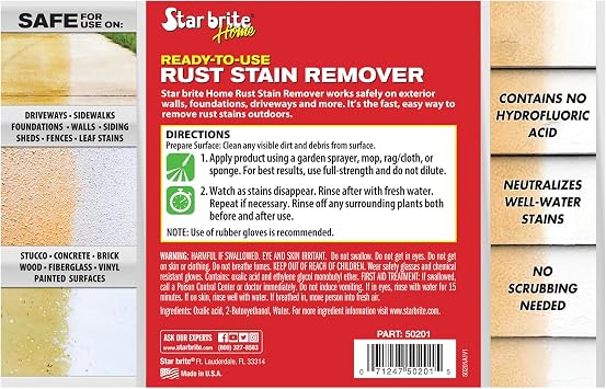 STAR BRITE RUST STAIN REMOVER, Ready-to-Use for Hard Water & Rust Stains