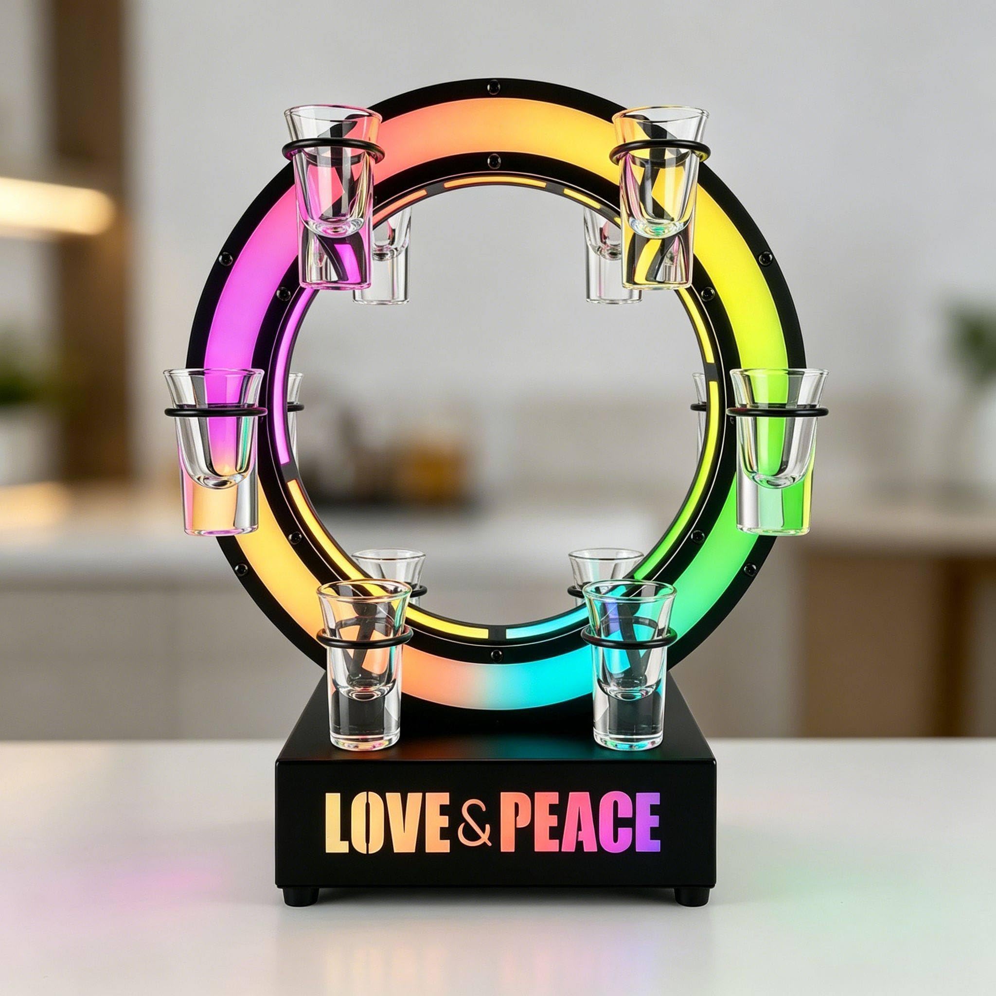 richigblosmum LED Illuminated Heart Cup Holder, Multi-Layer Shot Glass Rack, Rechargeable Iron Bar Display for Cocktail Parties, Nightclubs, KTV, and Home Bar 12holes