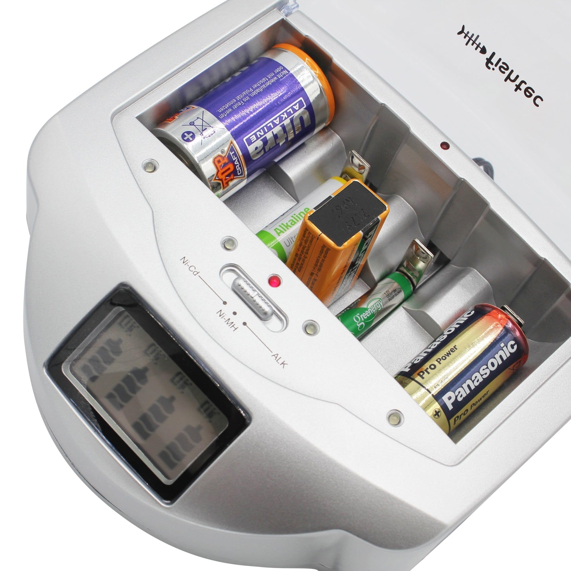 FISHTEC - Chargeur Universel de Piles Rechargeables - LR3 LR6 LR14 LR20 9V - LCD et voyants LED - Ni-MH Ni-CD et alcalines jusqu'à 10 recharges - Maison Bureau économies éco-responsables