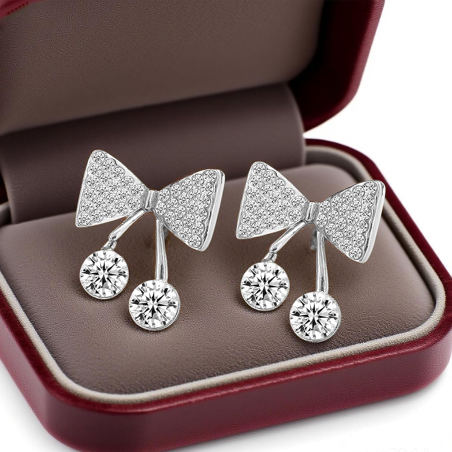 Bow Earrings for Women Ribbon Dangle Drop Gold Silver Hoop Cute Simple Dainty Statement Rhinestone Crystal Cubic Zirconia Jewelry Gifts - Image 5